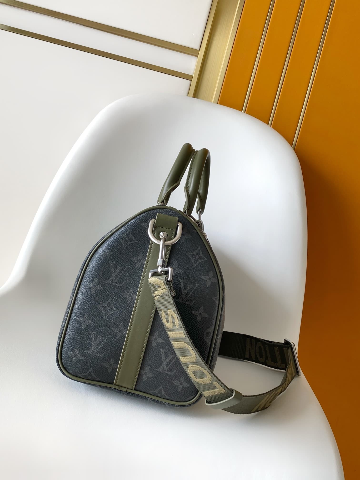 Louis Vuitton Keepall Bandoulière 35 Khaki Green Monogram Eclipse coated canvas M28639 High