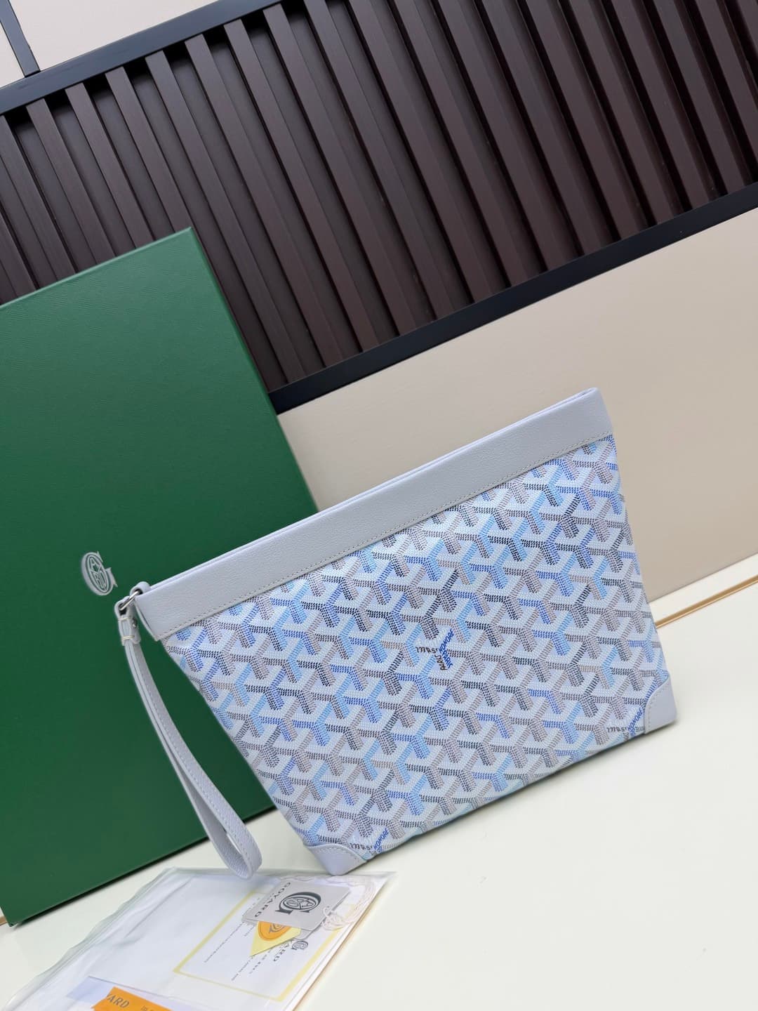 Goyard Conti pouch Goyardine canvas and Chevroches Calfskin Grey-Blue High
