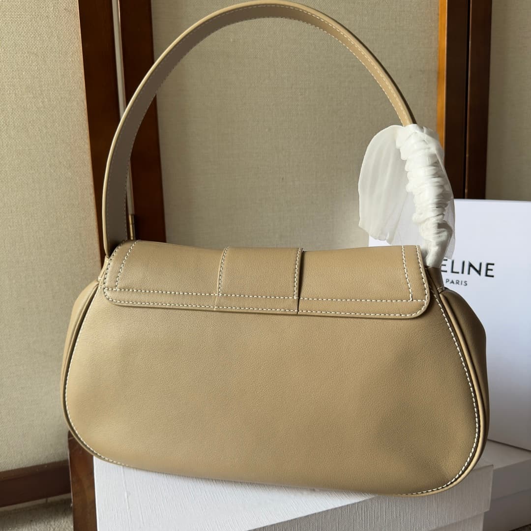 Celine Polly Medium Leather Shoulder Bag Beige High