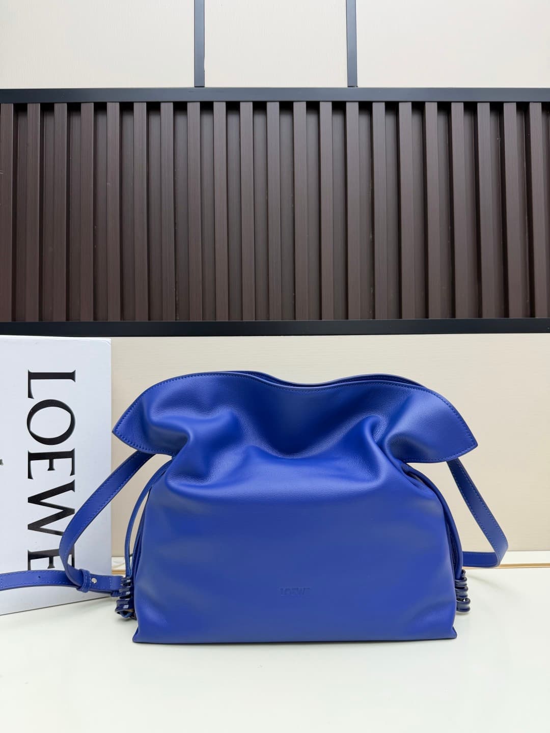 Loewe Medium Flamenco Ruched Clutch Bag in Blue Leather High