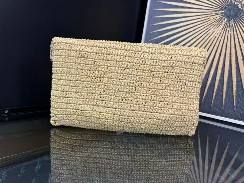 SAINT LAURENT CASSANDRE CHAIN POUCH IN RAFFIA High
