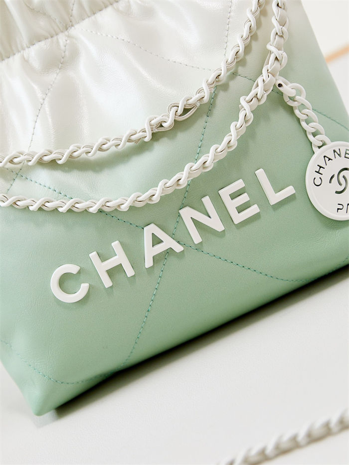 Chanel 22 MINI HANDBAG Patent Gradient Calfskin & Lacquered Metal Green AS3980 A