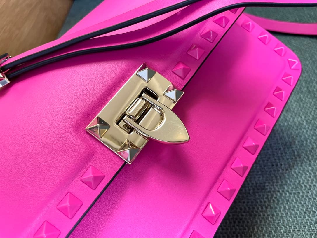 Valentino Garavani Rockstud23 Small Shoulder Bag smooth pink calfskin leather High