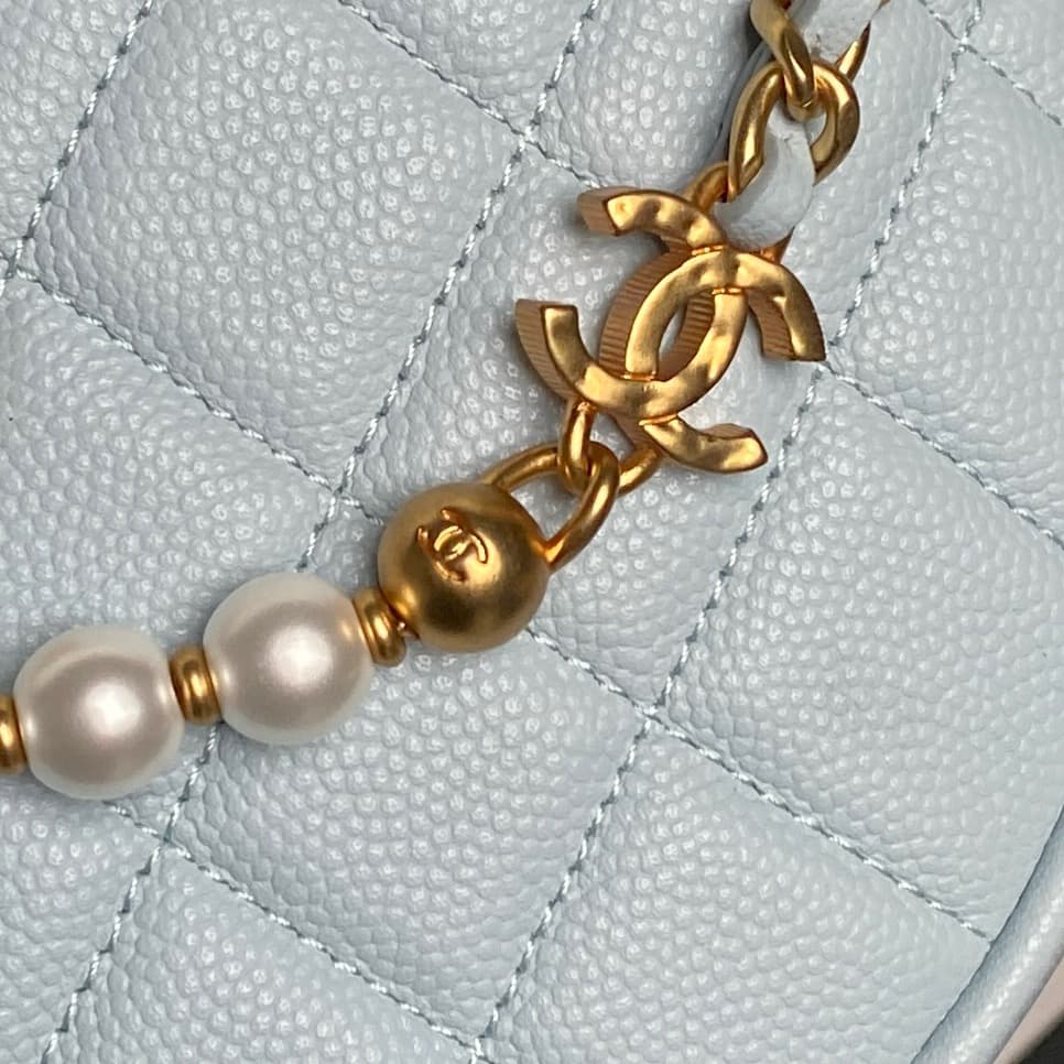 Chanel mini round hobo pouch bag AP4584 Grained Calfskin & gold-tone metal blue high