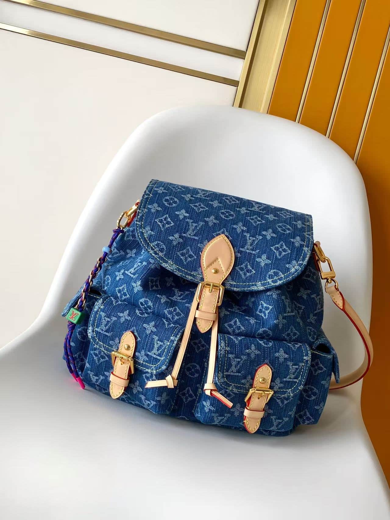 Louis Vuitton Montsouris Cargo Backpack Blue Denim M27330 High