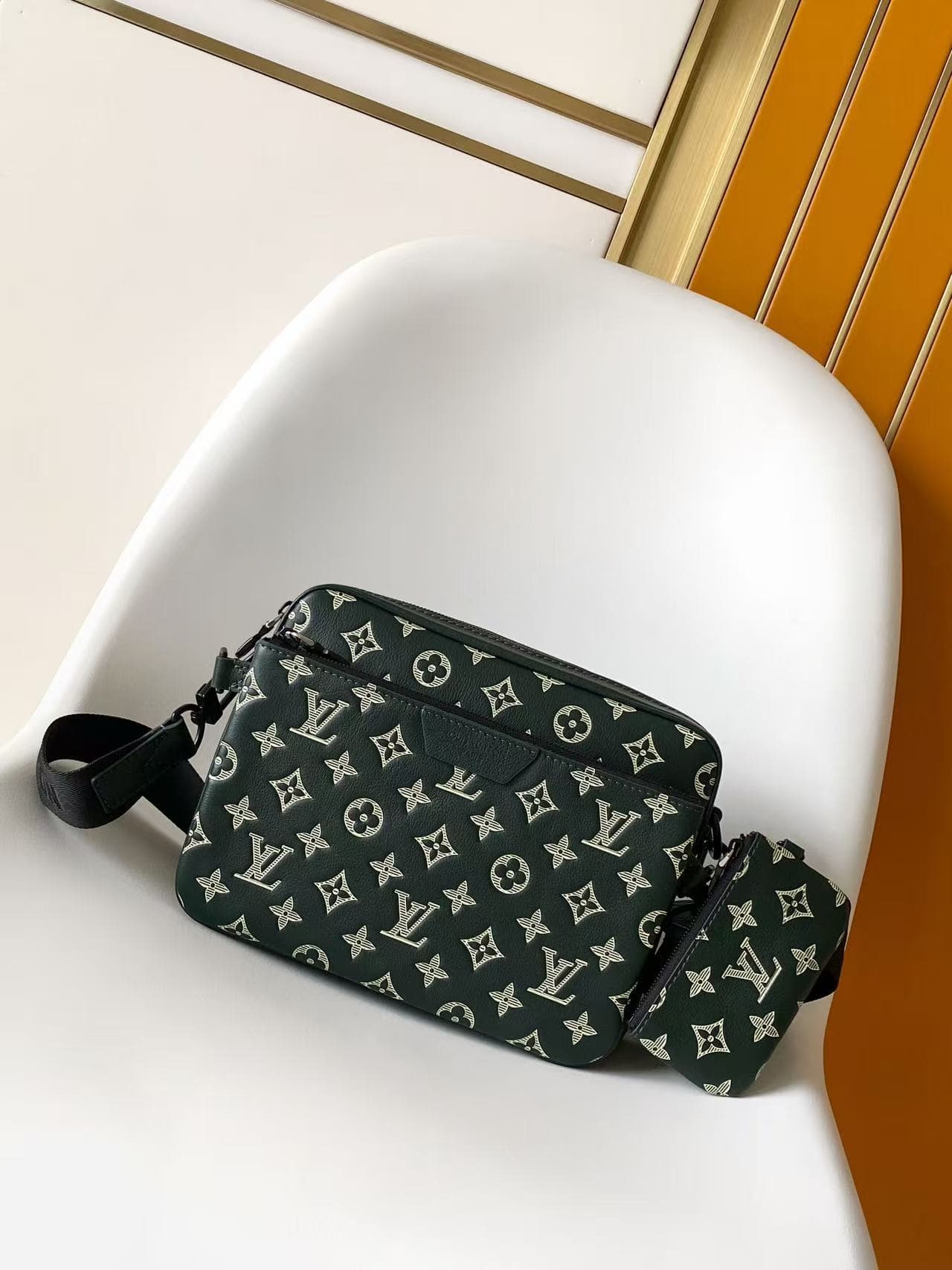 Louis Vuitton Trio Messenger Forest Green Monogram Shadow calfskin leather M27154 High