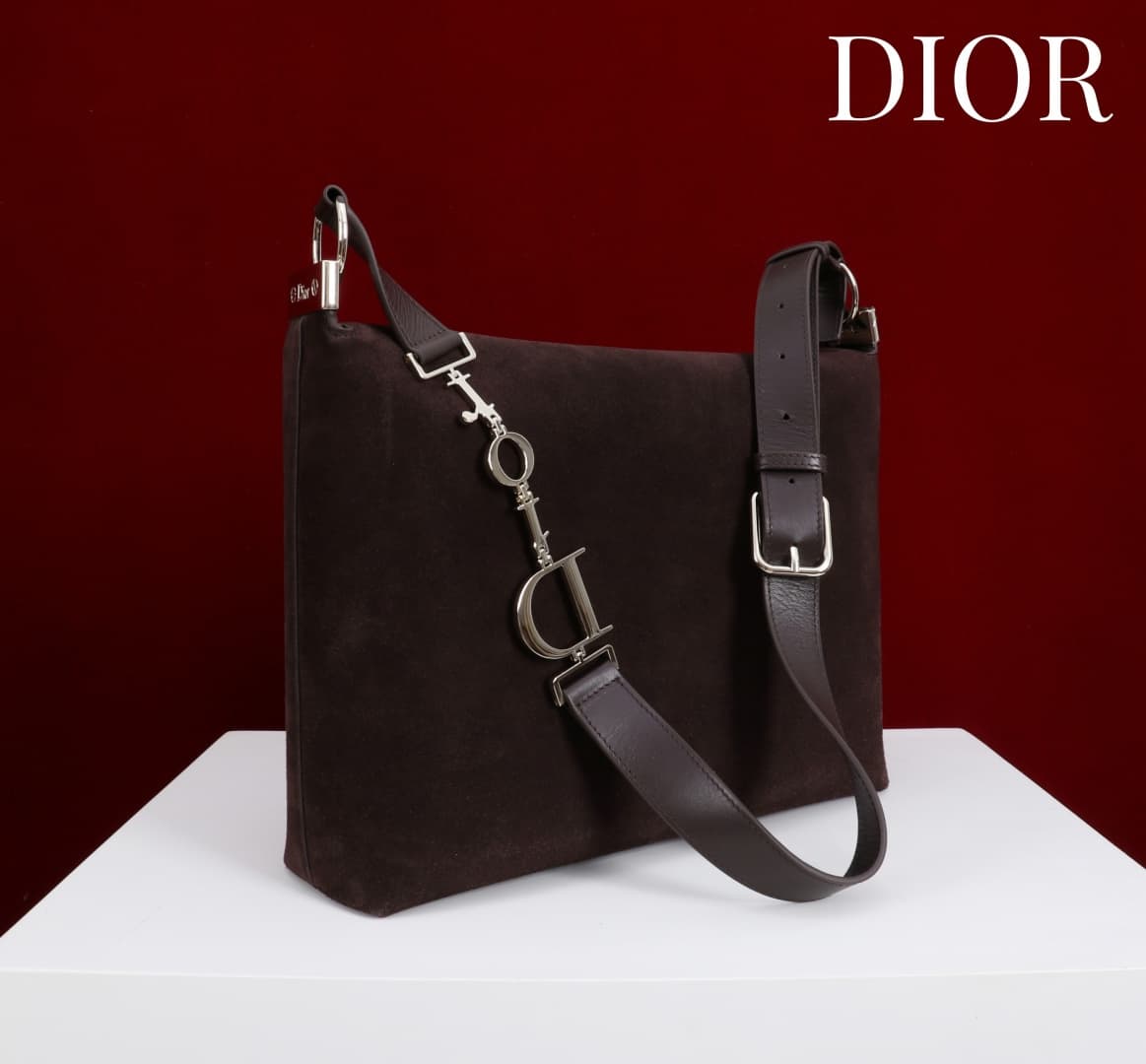 Medium Diorly Bag Chocolate Suede Calfskin Gold lettering High