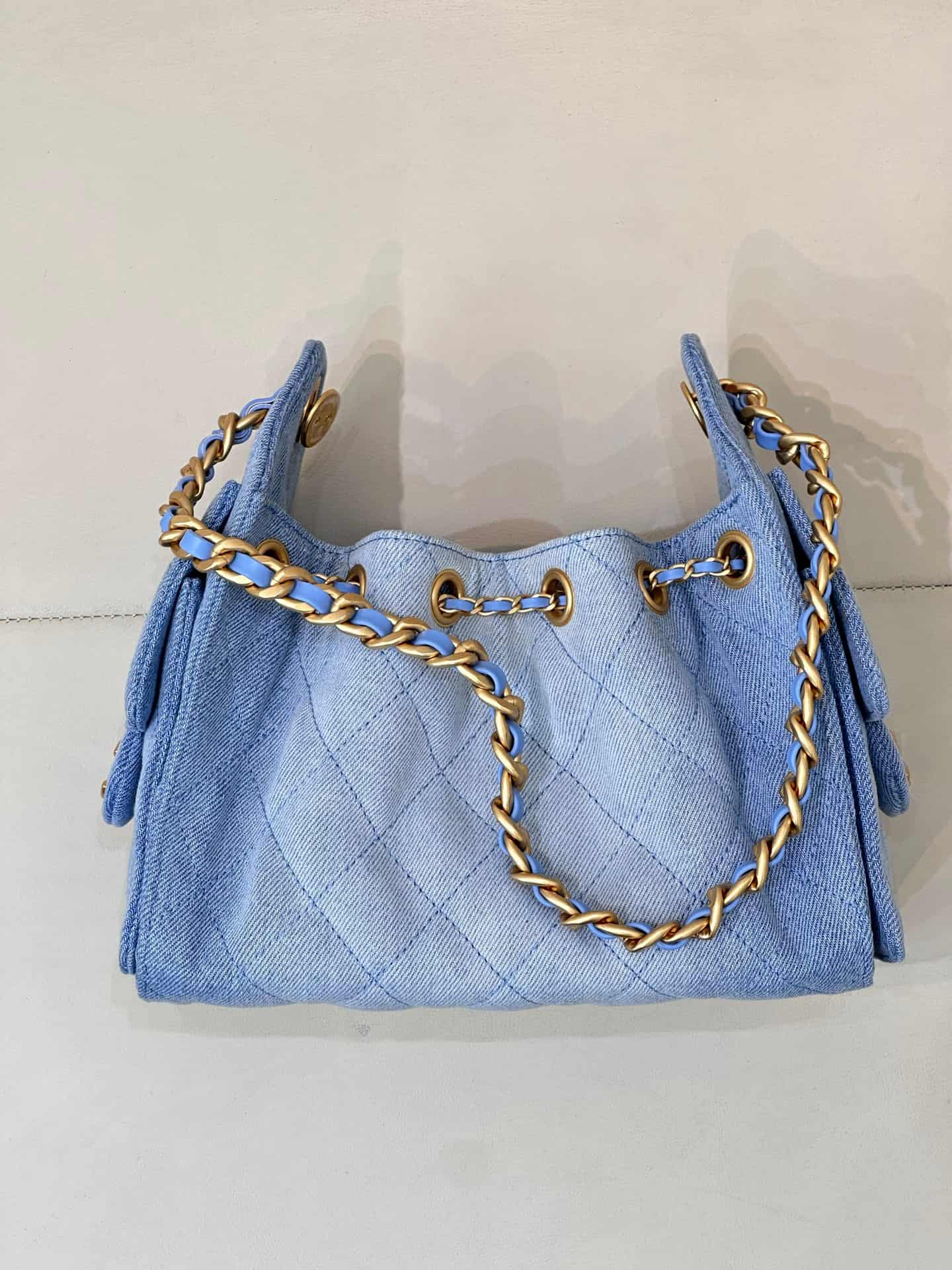 CHANEL 25 Mini Handbag AS5631 Denim &Gold-tone Metal Blue TOP