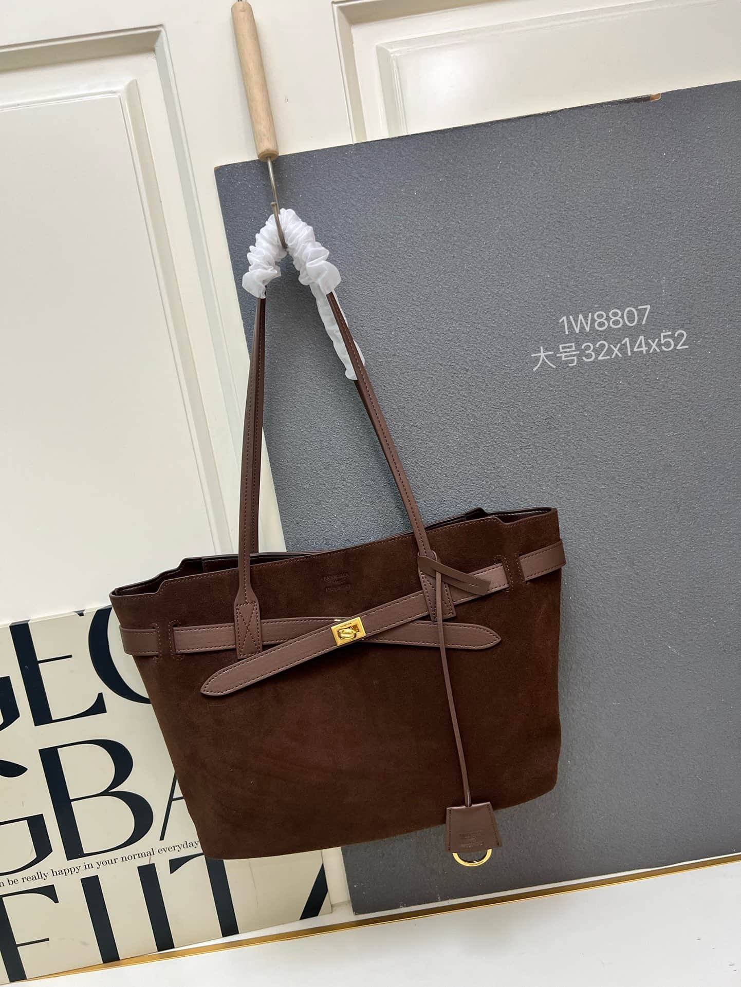 Balenciaga Bel Air Large Waxed Suede Tote Bag in brown gold hardware 1W8807 High