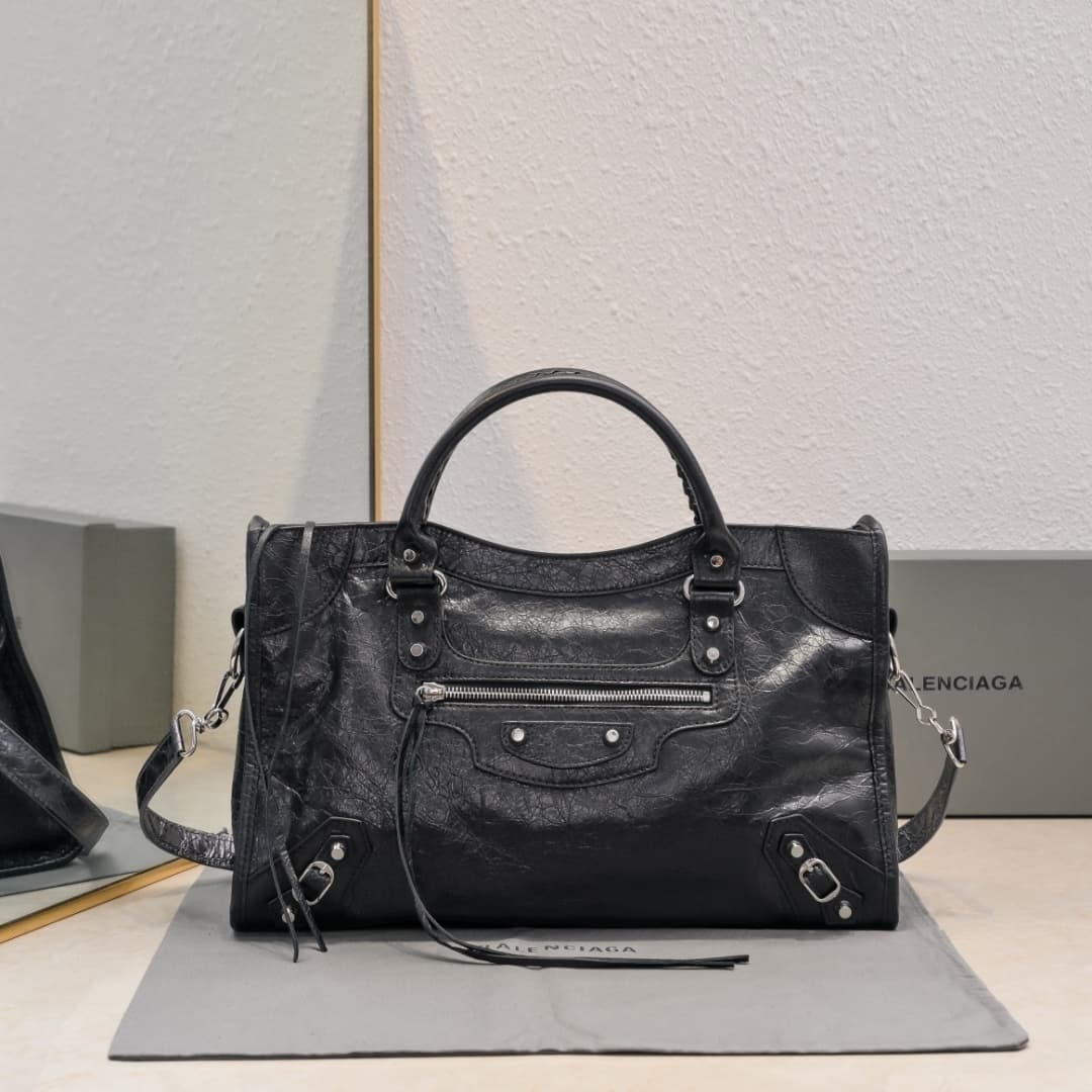 WOMEN'S LE CITY Medium Bag Silver Metal Black High