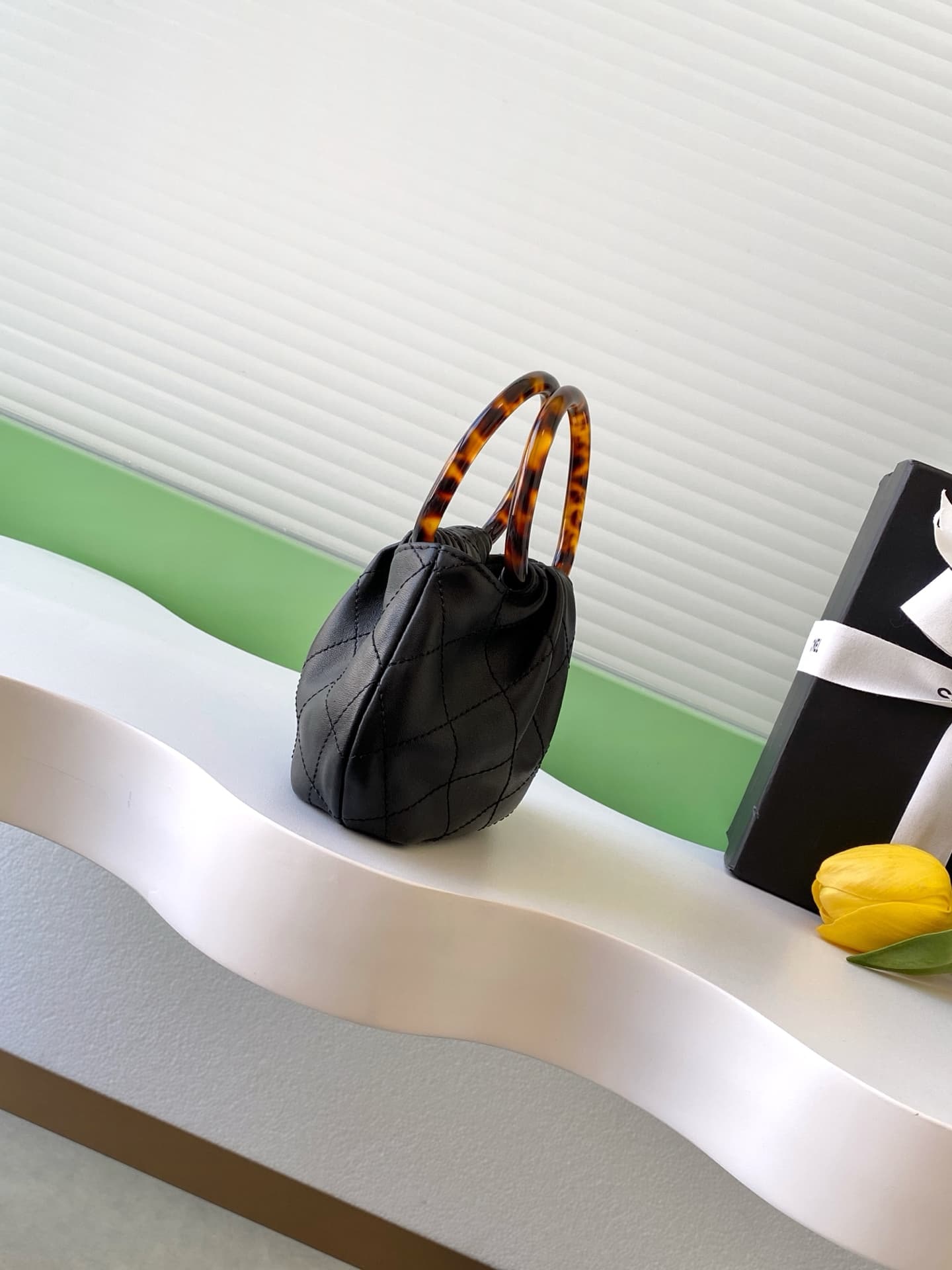 Chanel Mini Hobo Bag Lambskin-Shell Effect Plexi & Gold-Tone Metal Black AS4981 High