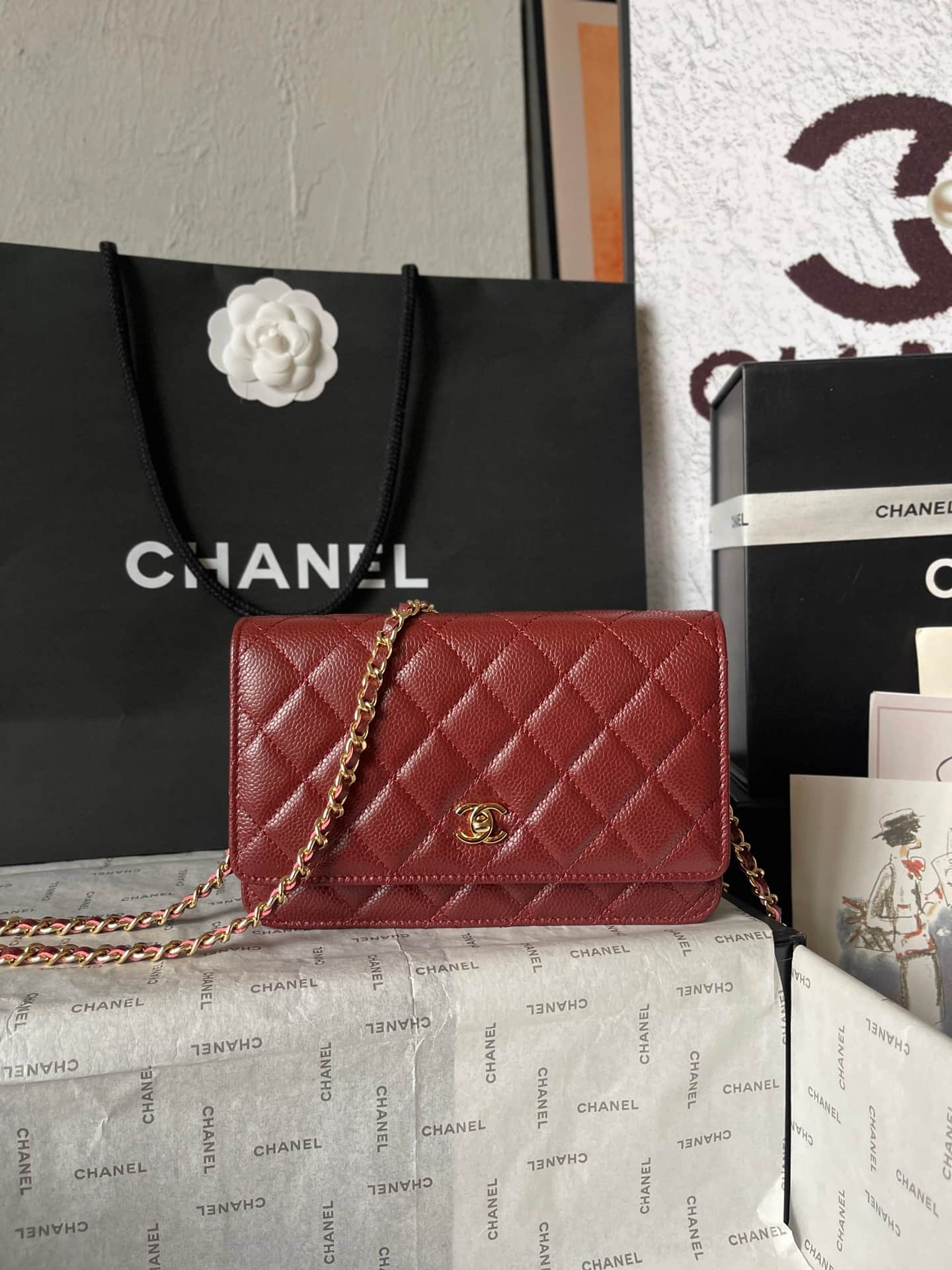 Chanel Classic Wallet on Chain Grained Shiny Calfskin & Gold-Tone Metal AP4241 Dark Brown A
