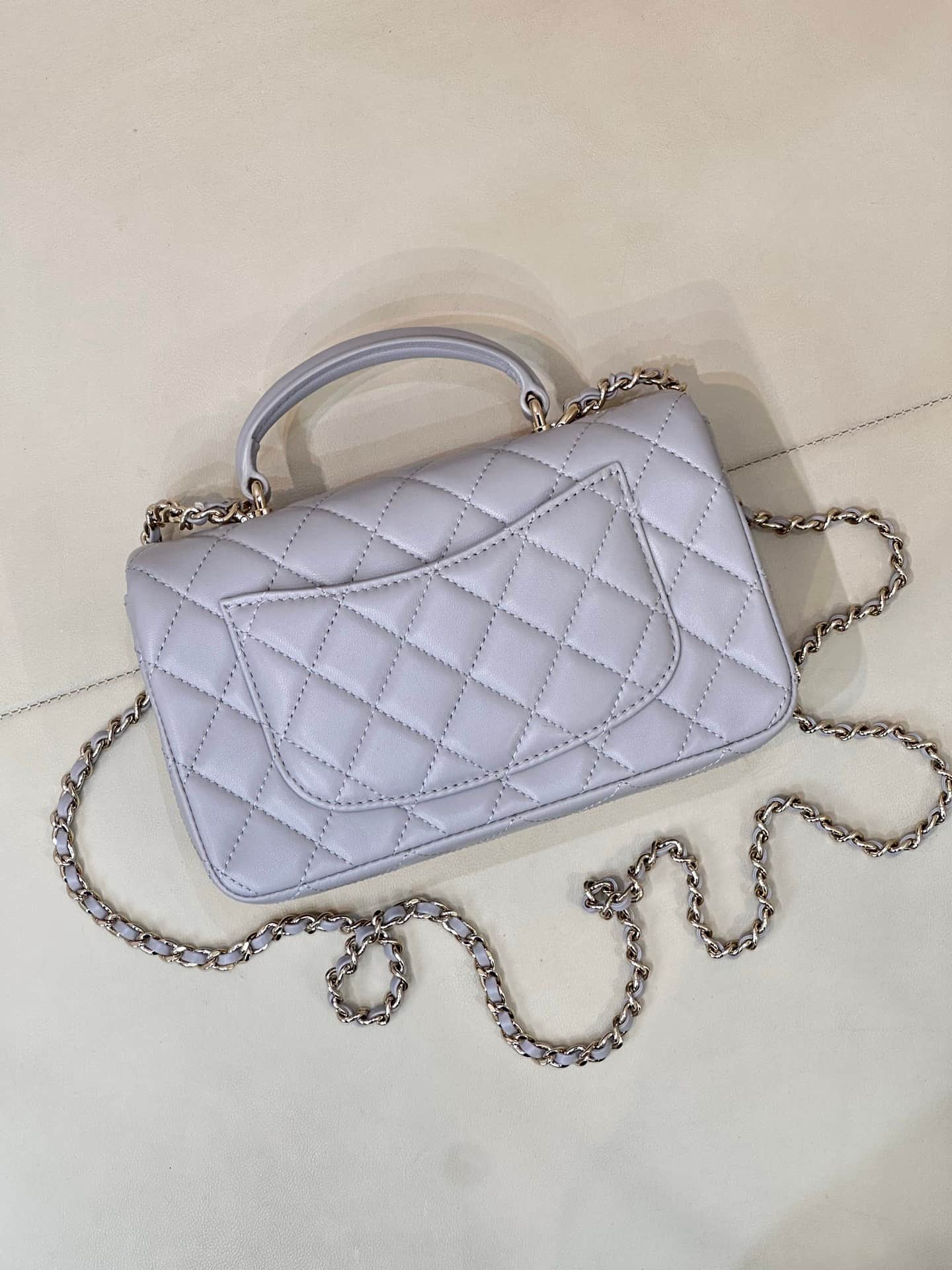 Chanel Mini Classic Handbag Lambskin Strass & Gold-Tone Metal AS2431 grey TOP