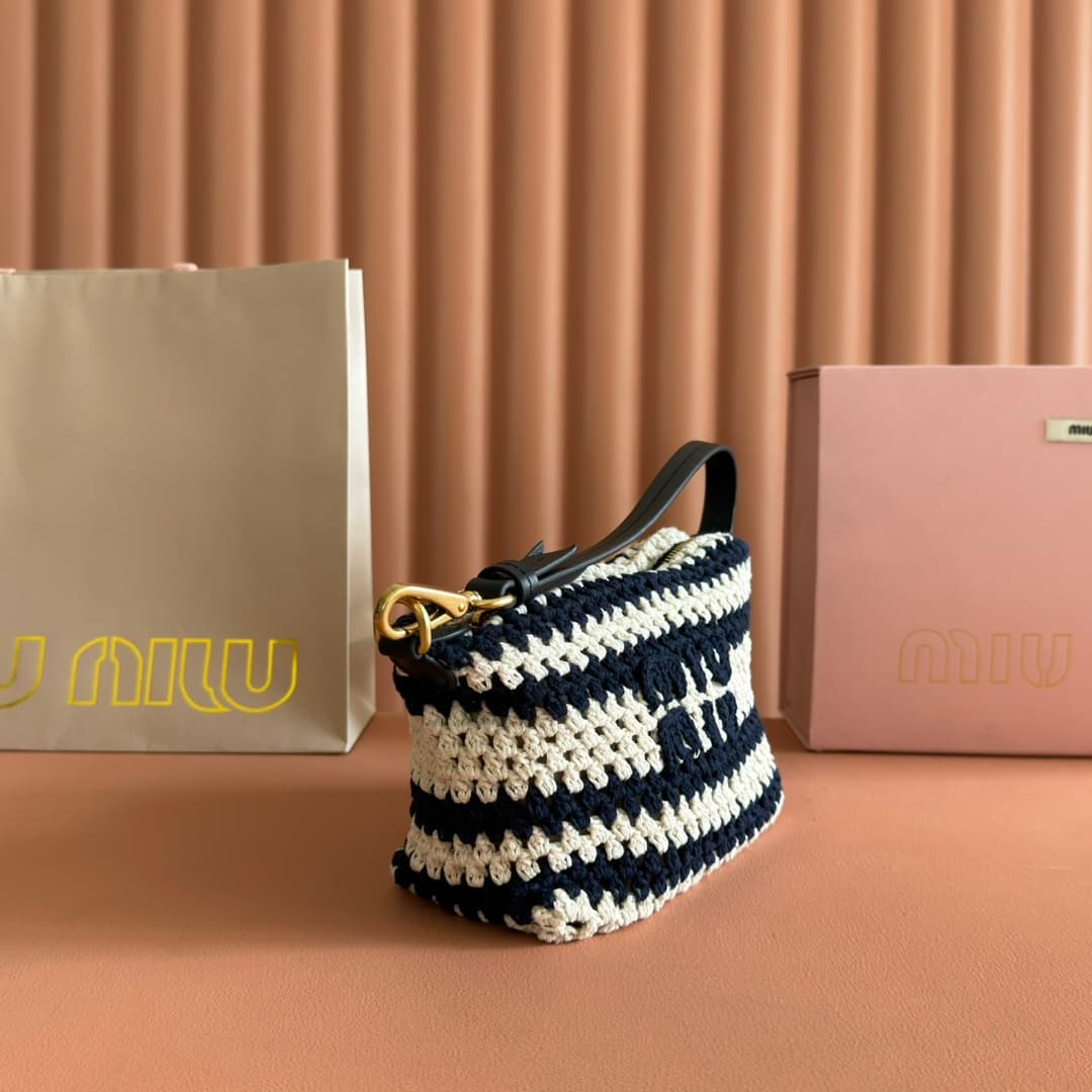 Miu Miu Stripe Crochet Cotton Pouch 5NE841 High