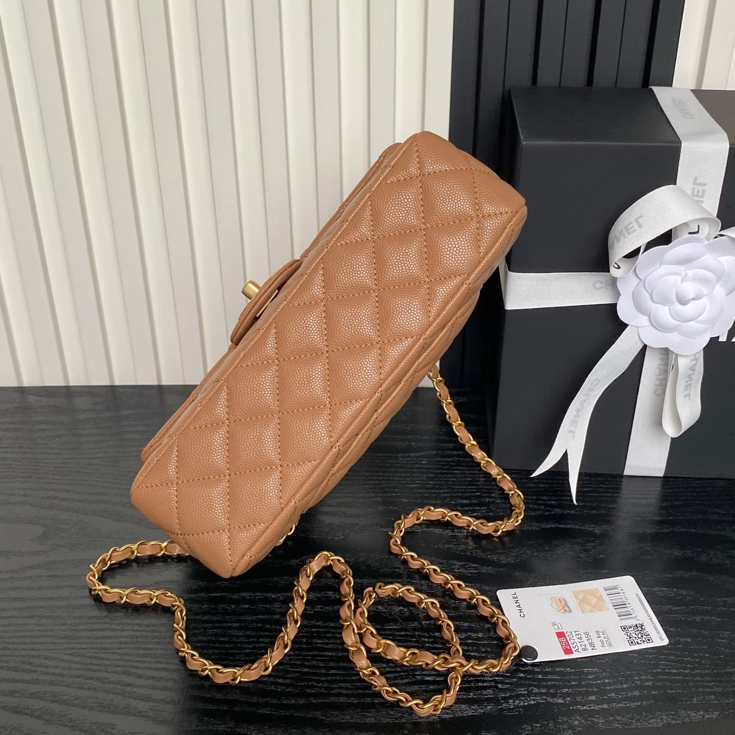 Chanel Small Flap Bag with Top Handle Grained Shiny Calfskin &  Gold-Tone Metal Brown AS5702 A