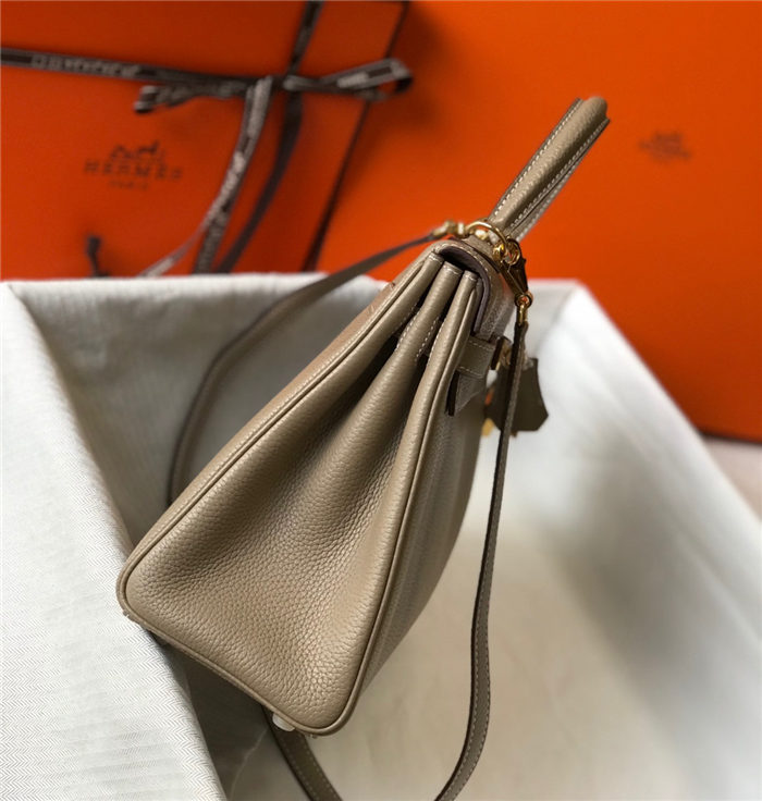 Hermes Kelly 25/28/32cm Retourne Bag Togo Leather In Tourterelle WAX High