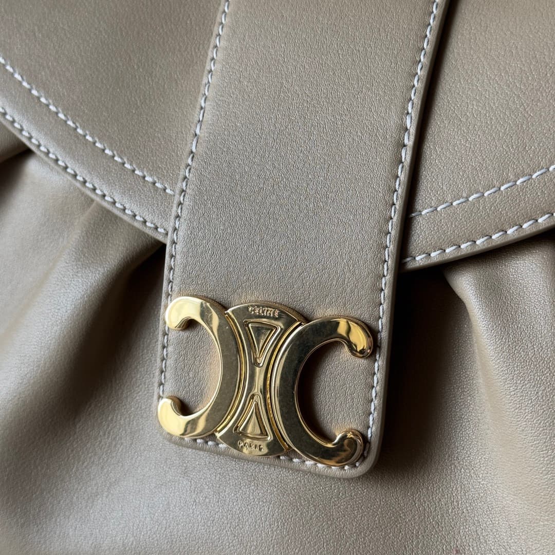 Celine Polly Medium Leather Shoulder Bag Beige High