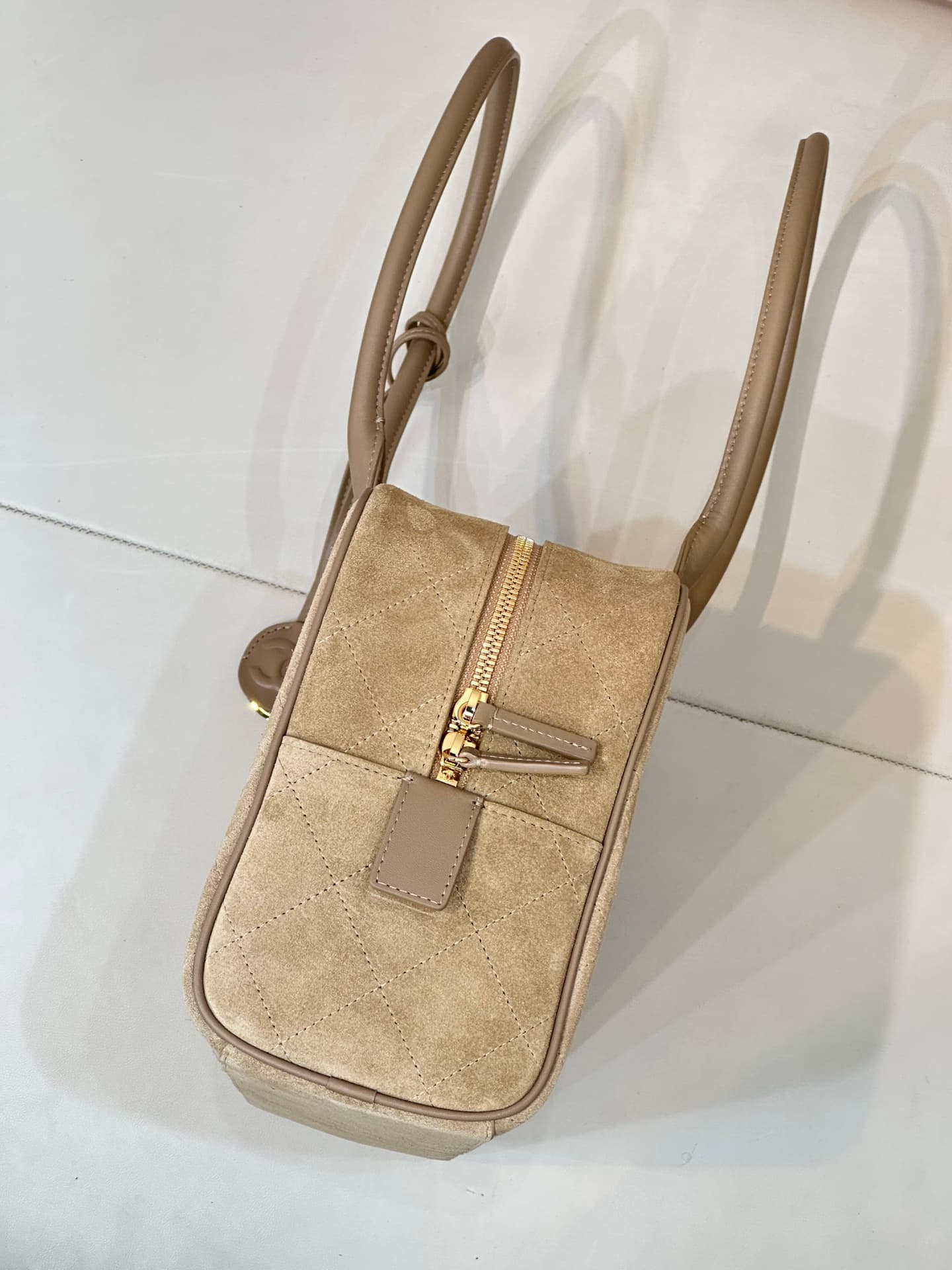 Chanel Maxi bowling bag Suede calfskin & Gold-Tone Metal Beige AS6211 TOP
