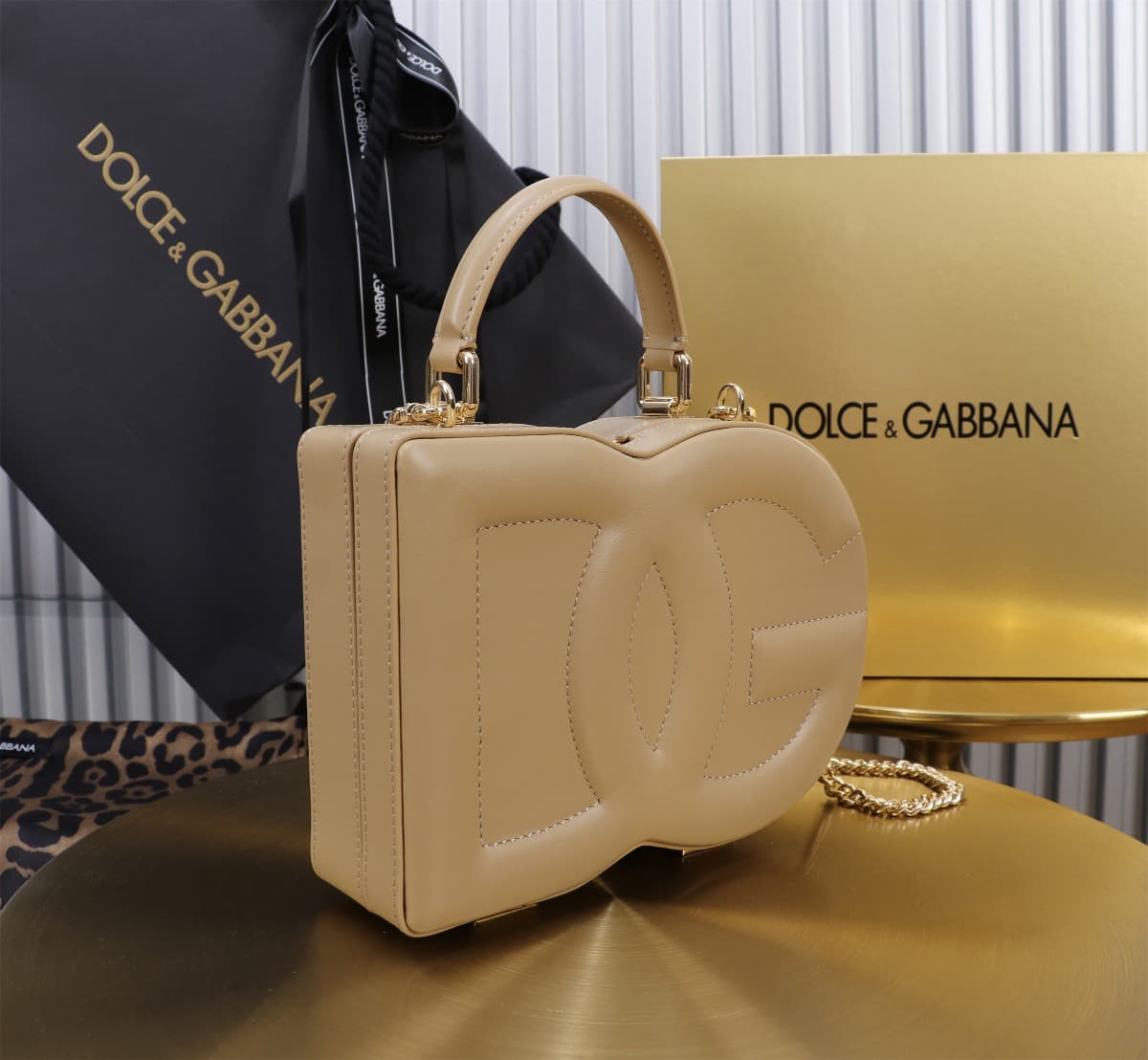 Dolce & Gabbana beige leather DG Logo handbag high