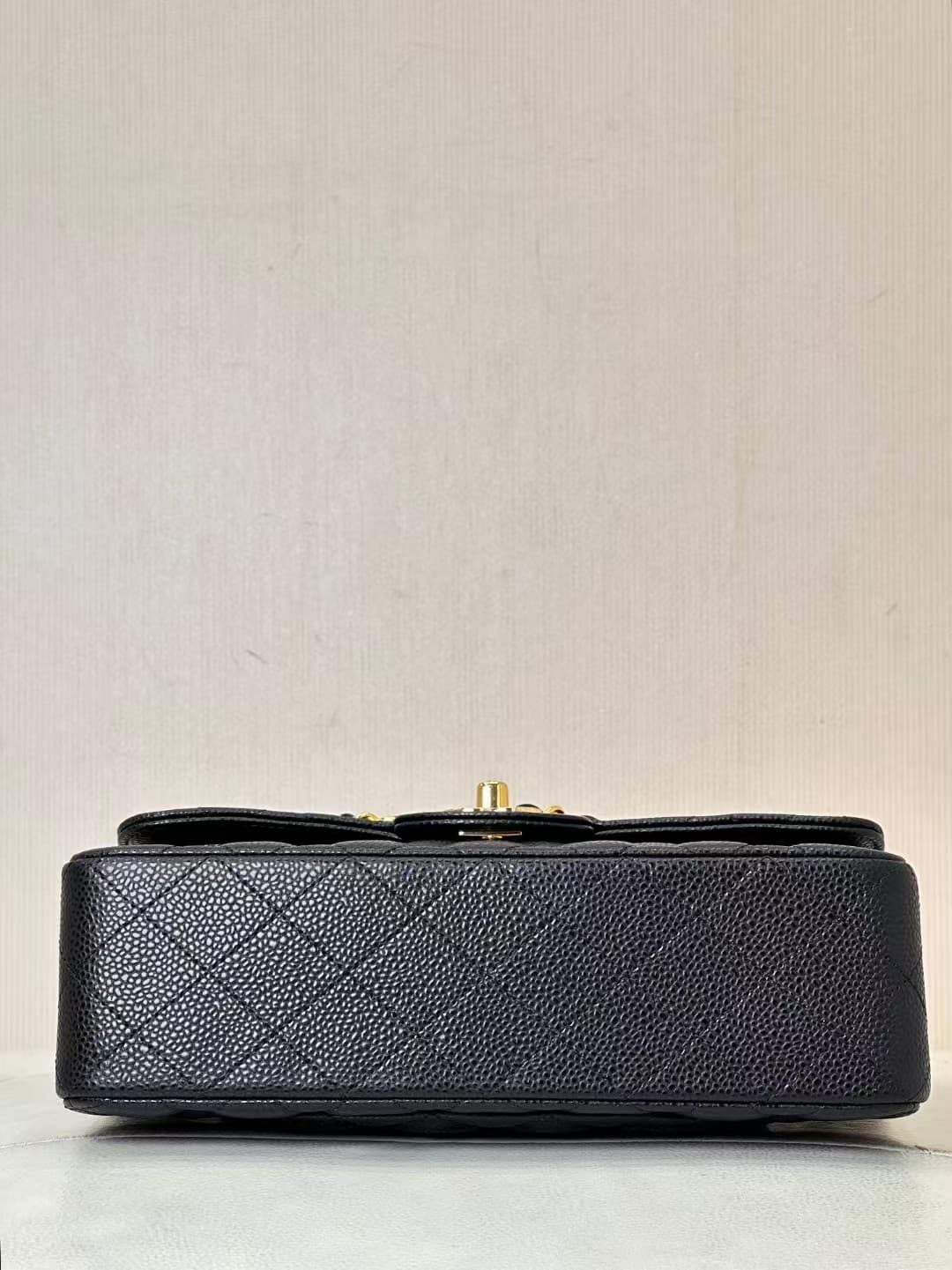 Chanel Small Classic Handbag Grained Calfskin Black Gold Metal TOP