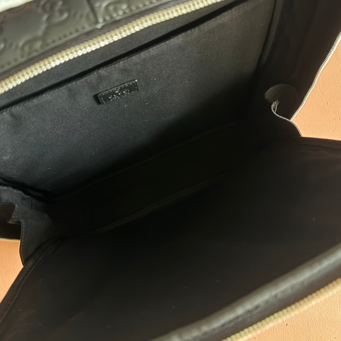 Gucci GG Emblem medium backpack Black embossed GG smooth leather 857974  High