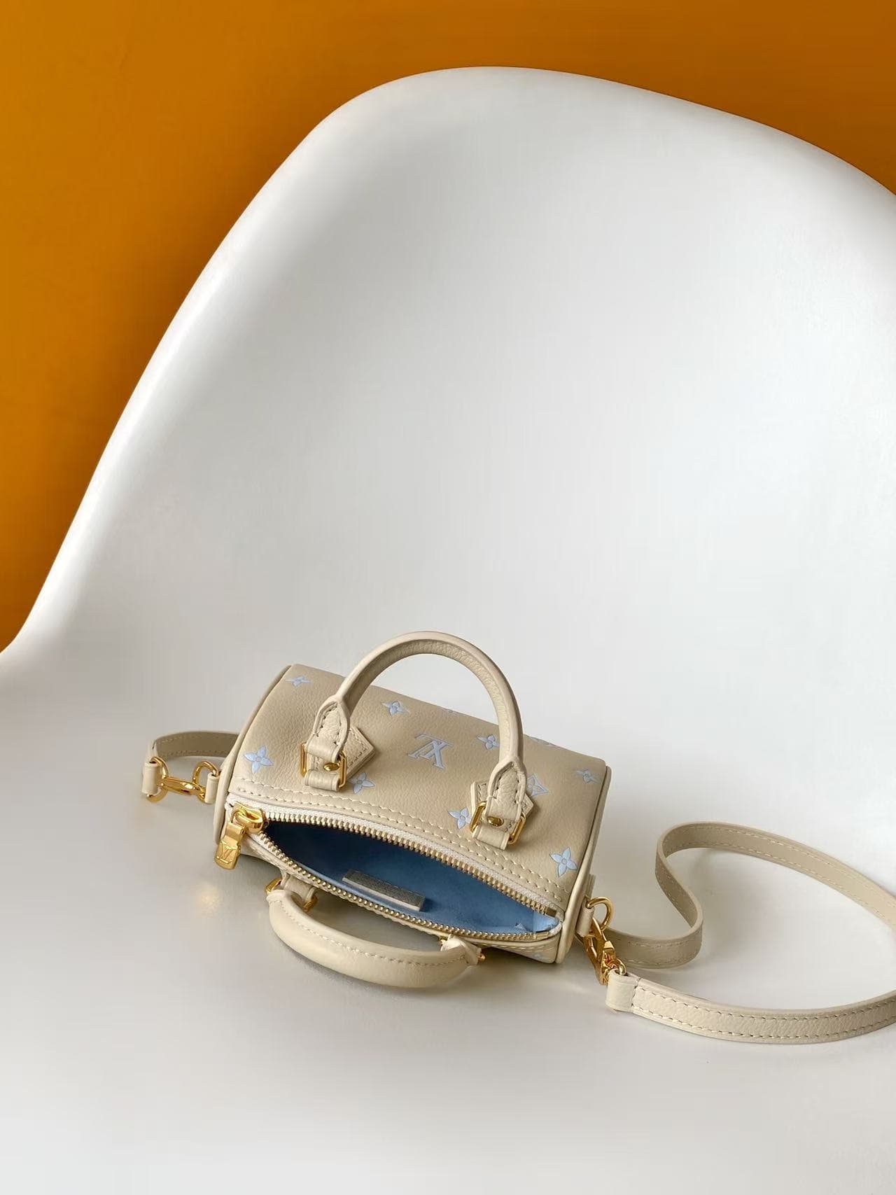 Louis Vuitton Nano Speedy Milky White/Blue Embossed grained cowhide leather M27702 High