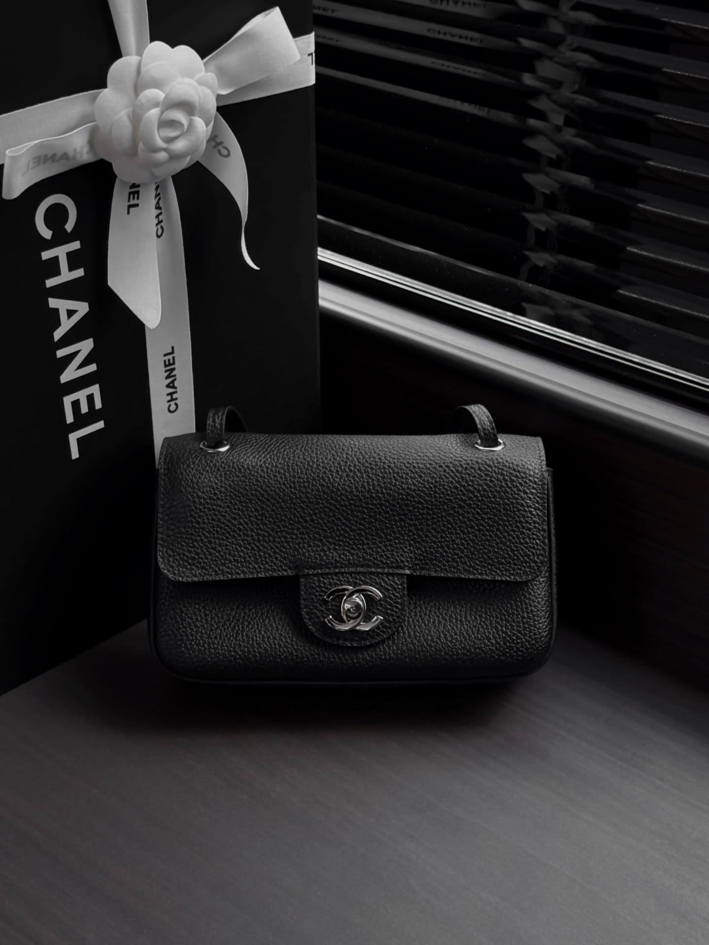 CHANEL Mini flap bag Grained Calfskin&Silver-tone metal Black AS6573 A