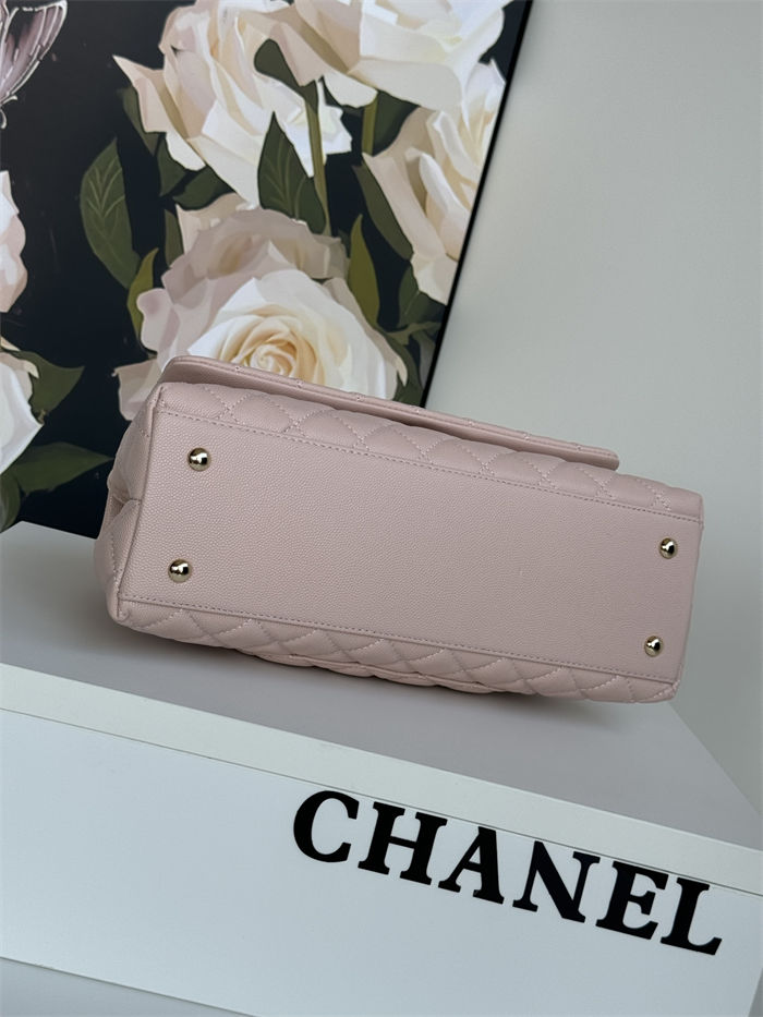Medium FLAP BAG WITH TOP HANDLE Grained Calfskin Pink Gold Metal High