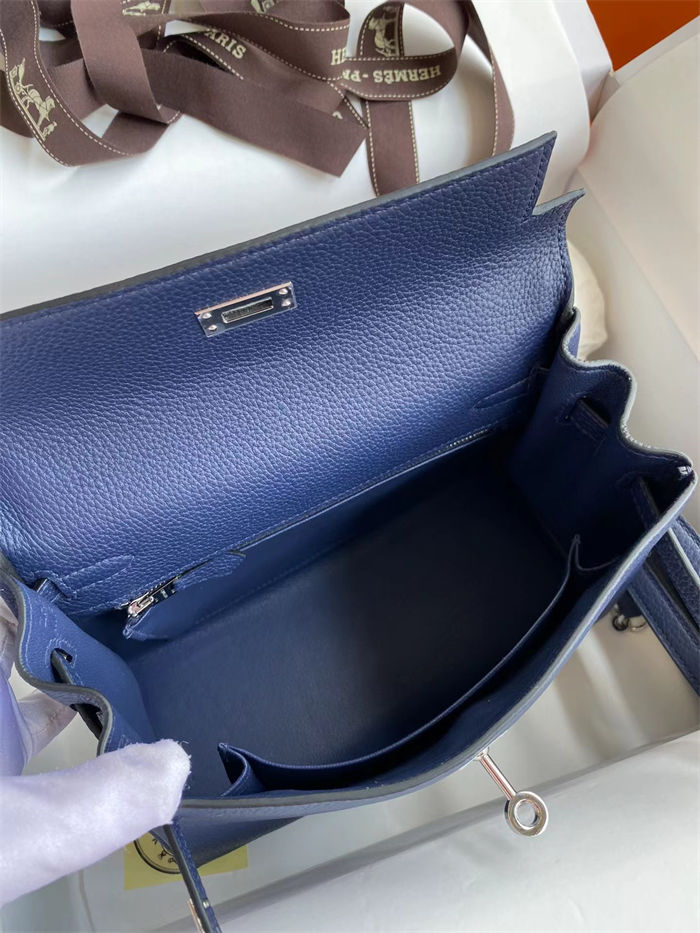 Hermes Kelly 25/28/32cm Retourne Bag Togo Leather In blue obscur WAX High