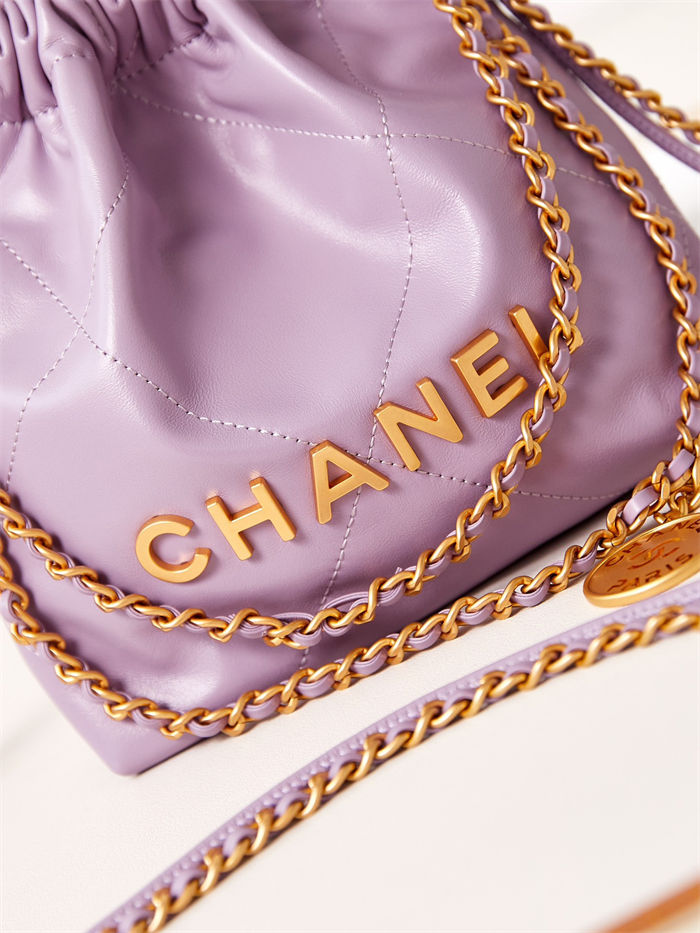Chanel 22 MINI HANDBAG Shiny Calfskin Purple & Gold-Tone Metal AS3980 A
