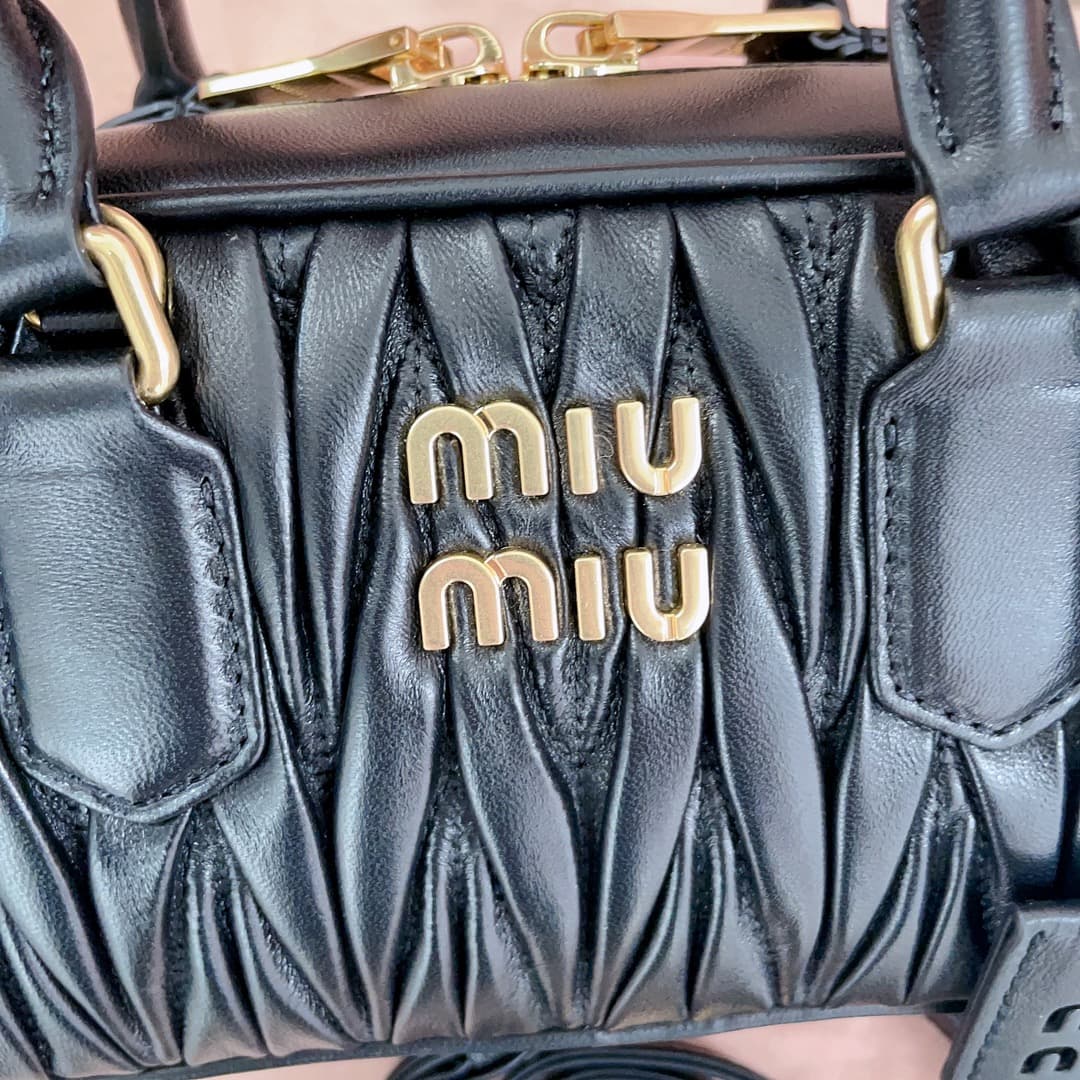 Miu Miu Arcadie matelassé nappa leather bag 5BB142 Black High