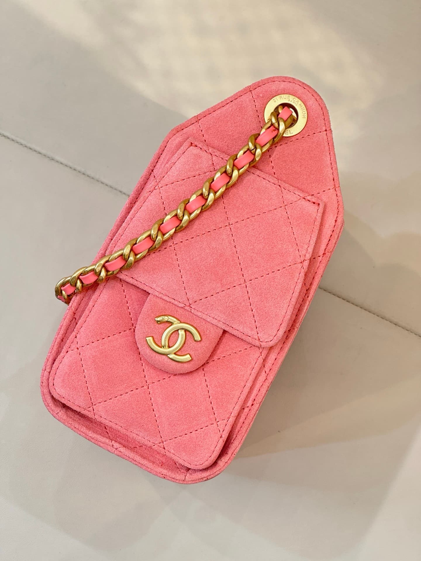 CHANEL 25 Mini Handbag AS5631 Suede &Gold-tone Metal Pink TOP