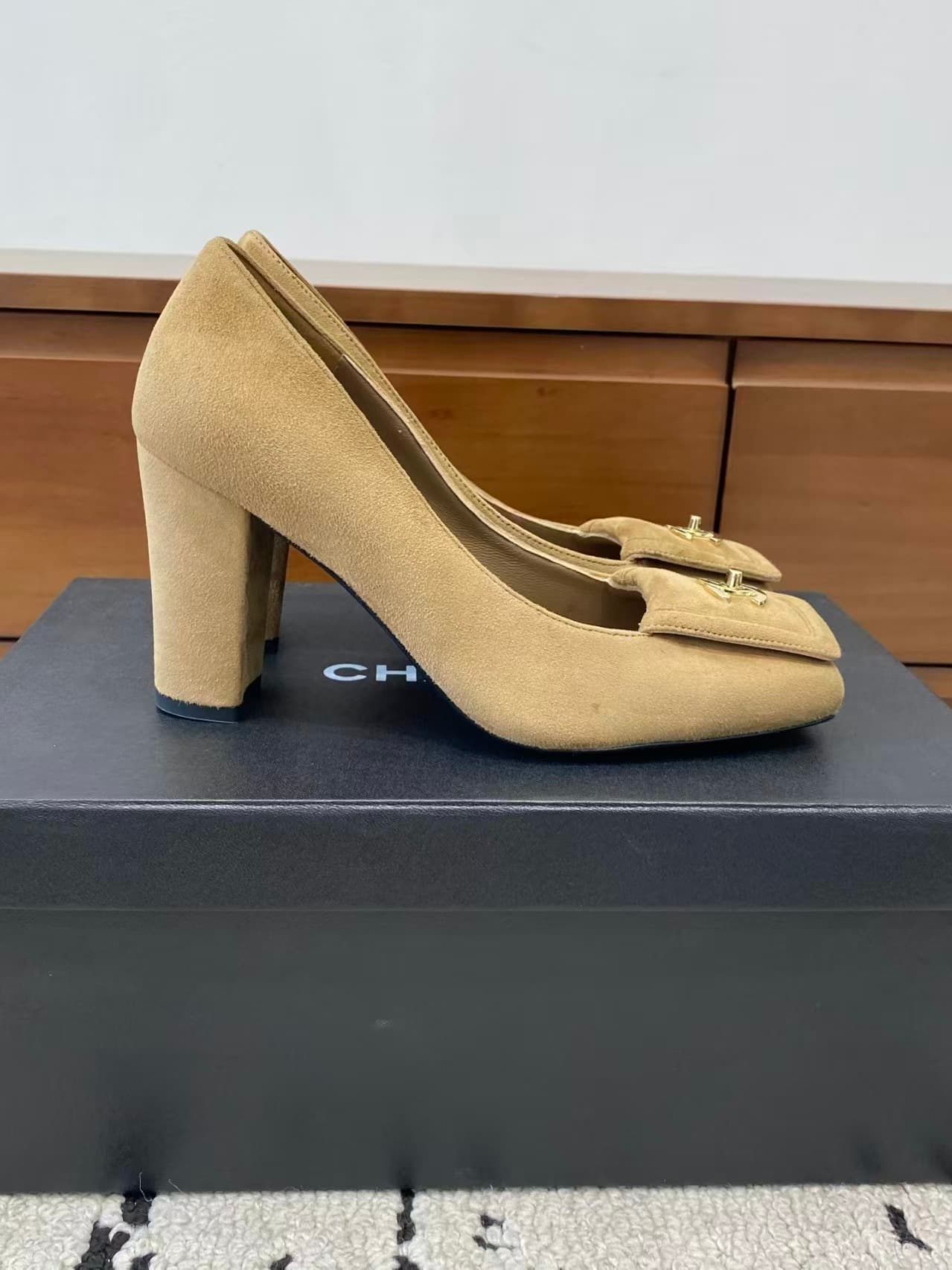 Chanel Suede Square-toe Pumps