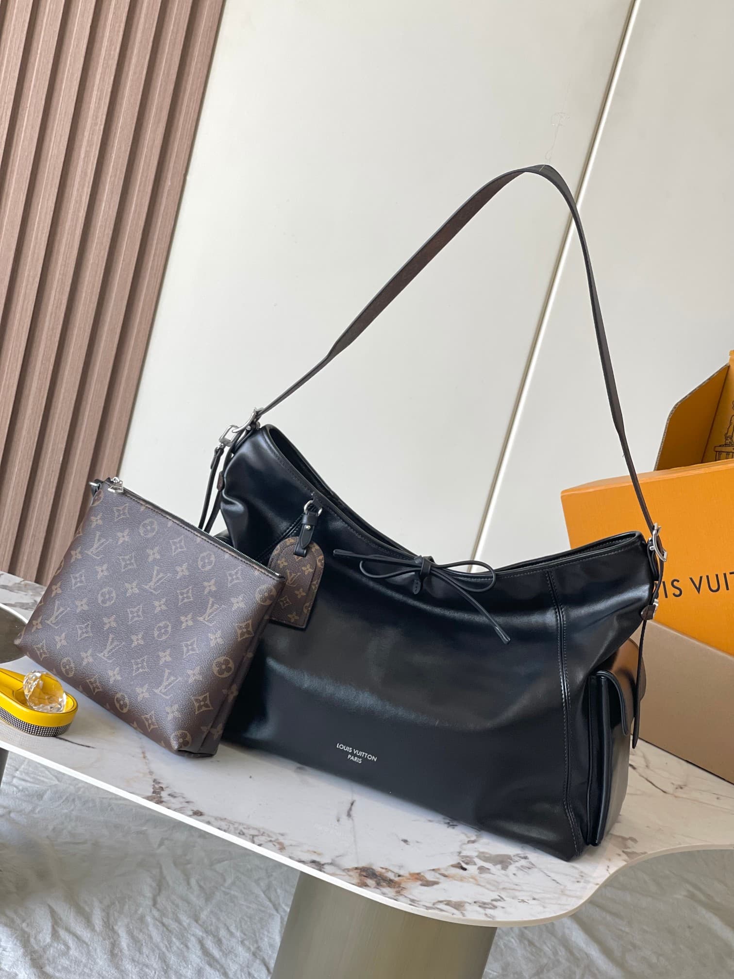 Louis Vuitton CarryAll Travel Bag Black Calf leather M15175 TOP
