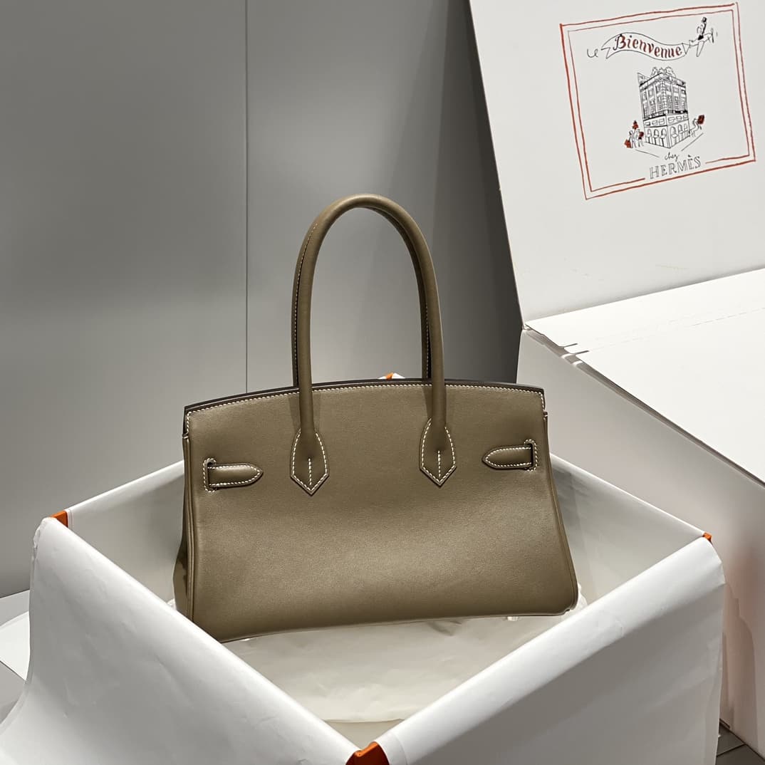 Hermes Shoulder Birkin 29 Swift leather Etoupe & Silver Metal WAX High