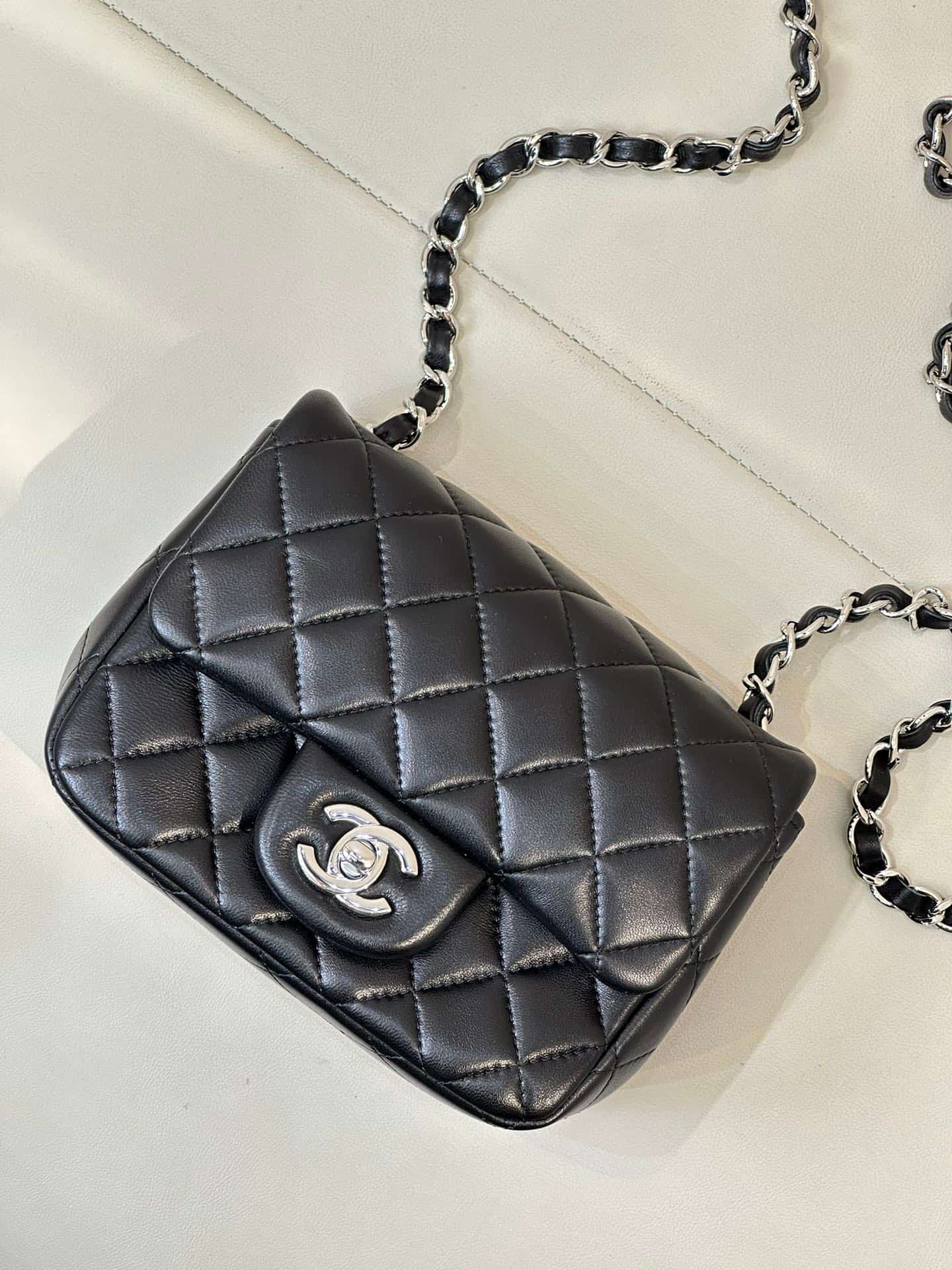 CHANEL Super Mini Classic Handbag Lambskin & Silver-Tone Metal A35200 Black TOP