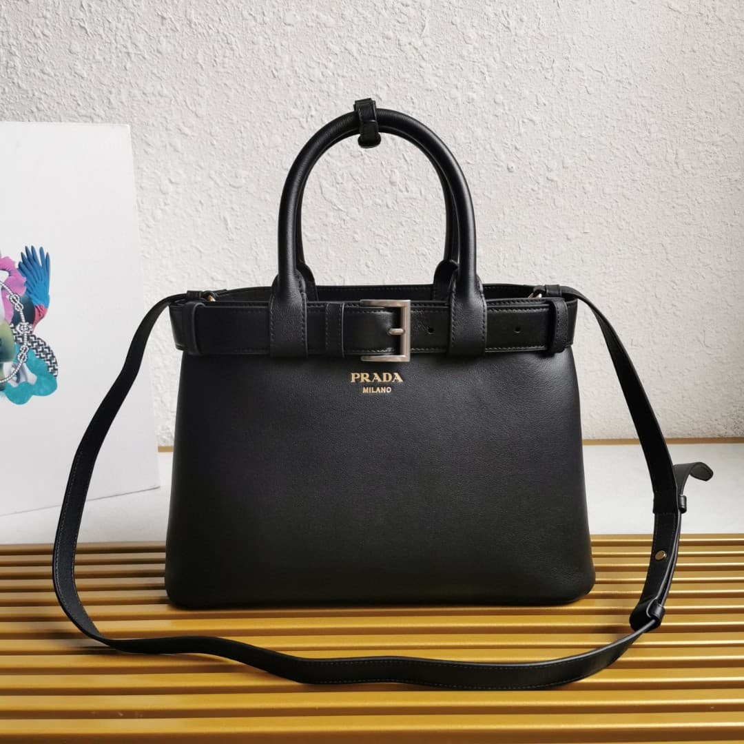Prada Buckle small leather handbag with belt 1BA434 Black High
