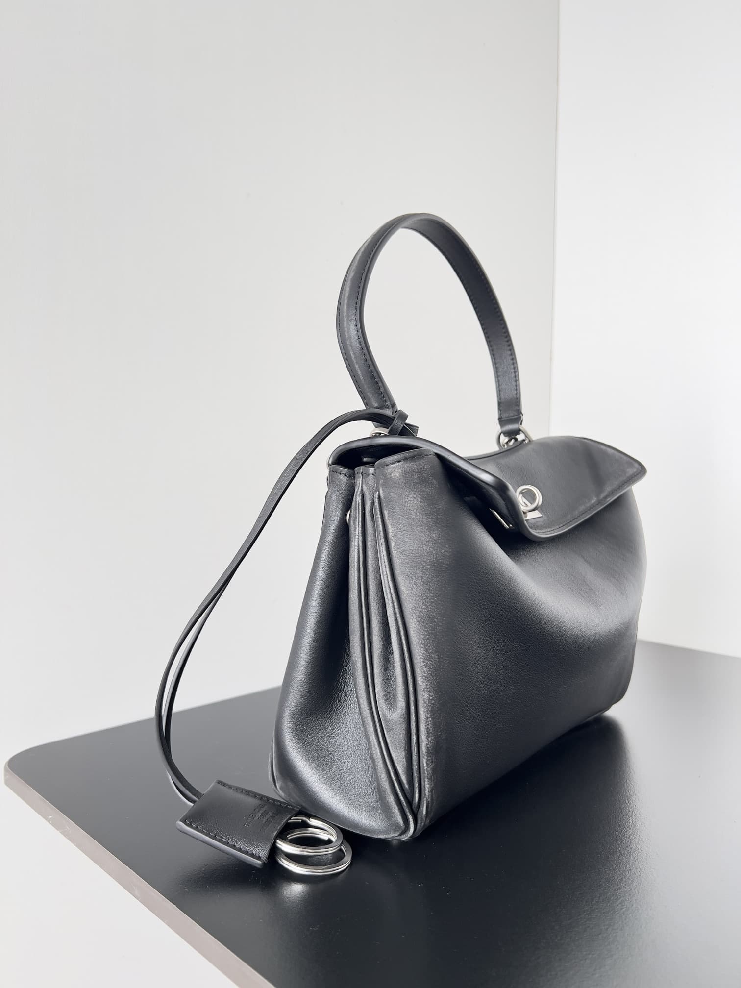WOMEN'S RODEO SMALL HANDBAG smooth calfskin Black Silver-Metal High