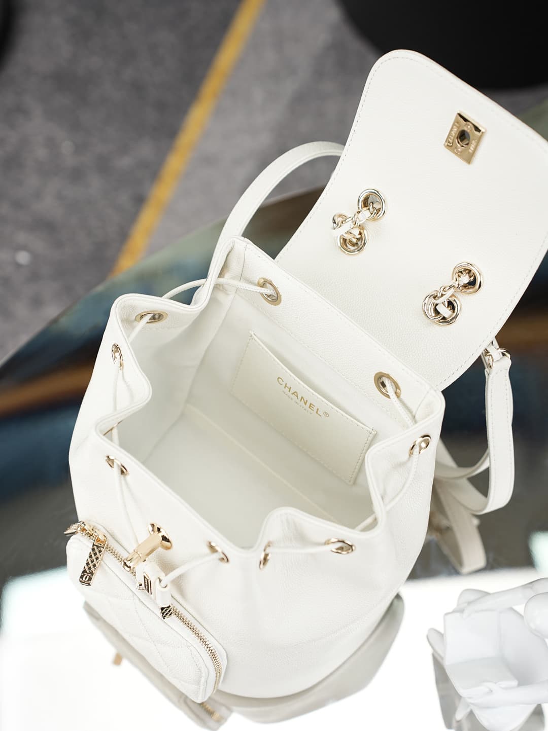 Chanel Mini Business Affinity Duma Backpack Grained Calfskin&Gold-Tone Metal White AS3530 A