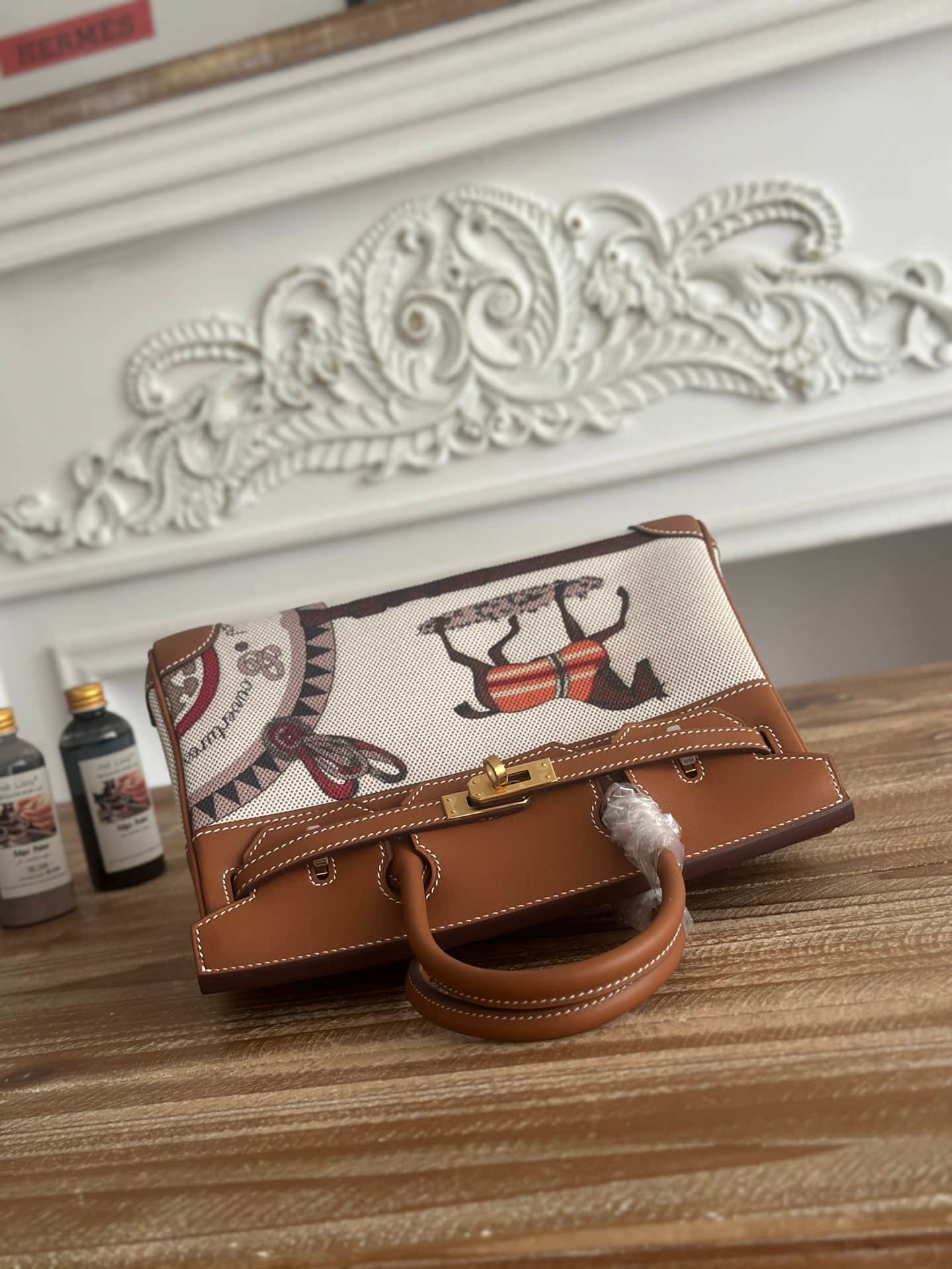 Hermes Birkin 25/30 Bag Canvas & Swift Leather WAX High