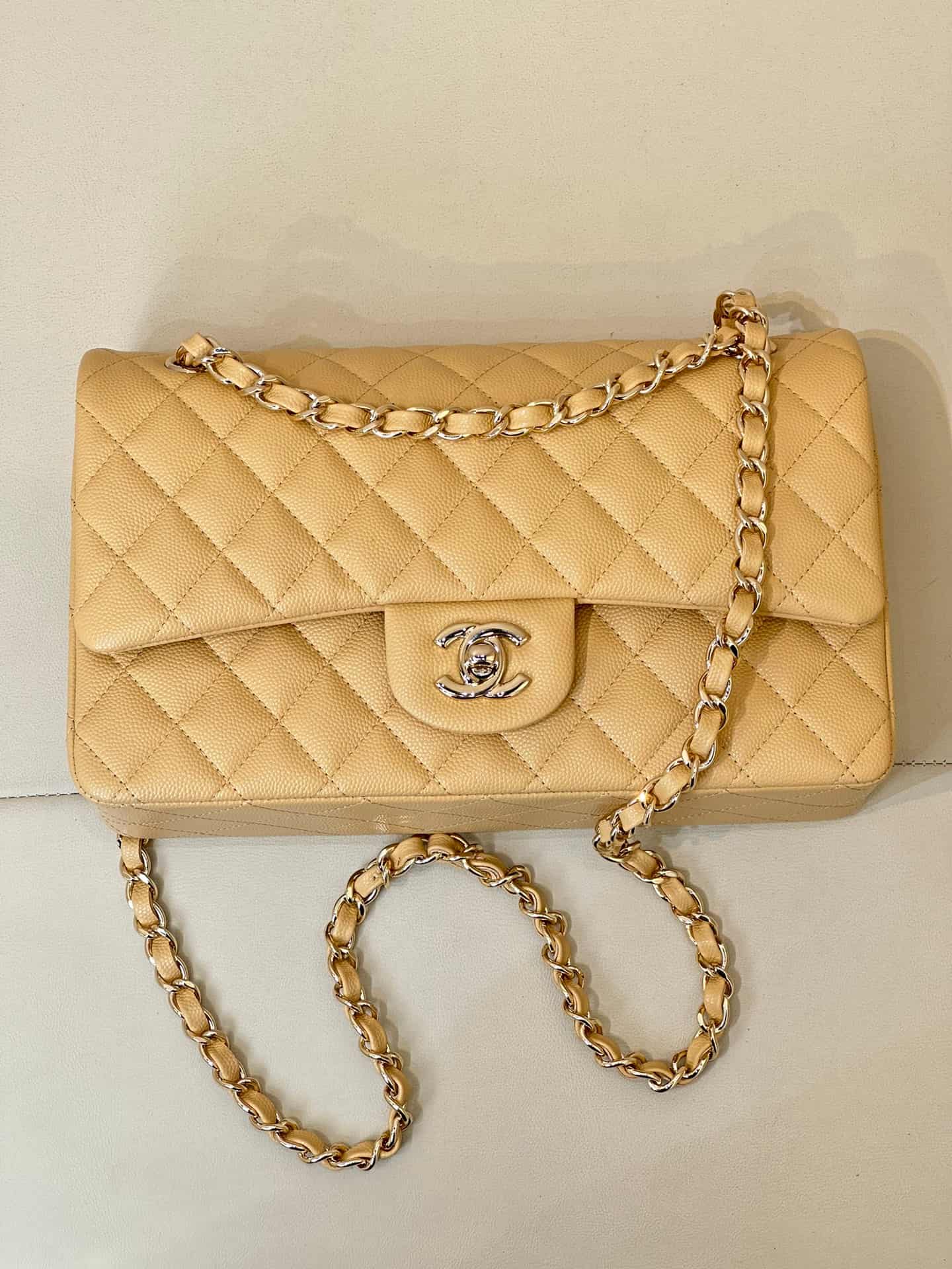 Chanel Medium CLASSIC HANDBAG Grained  Calfskin & Gold-Tone Metal Yellow TOP