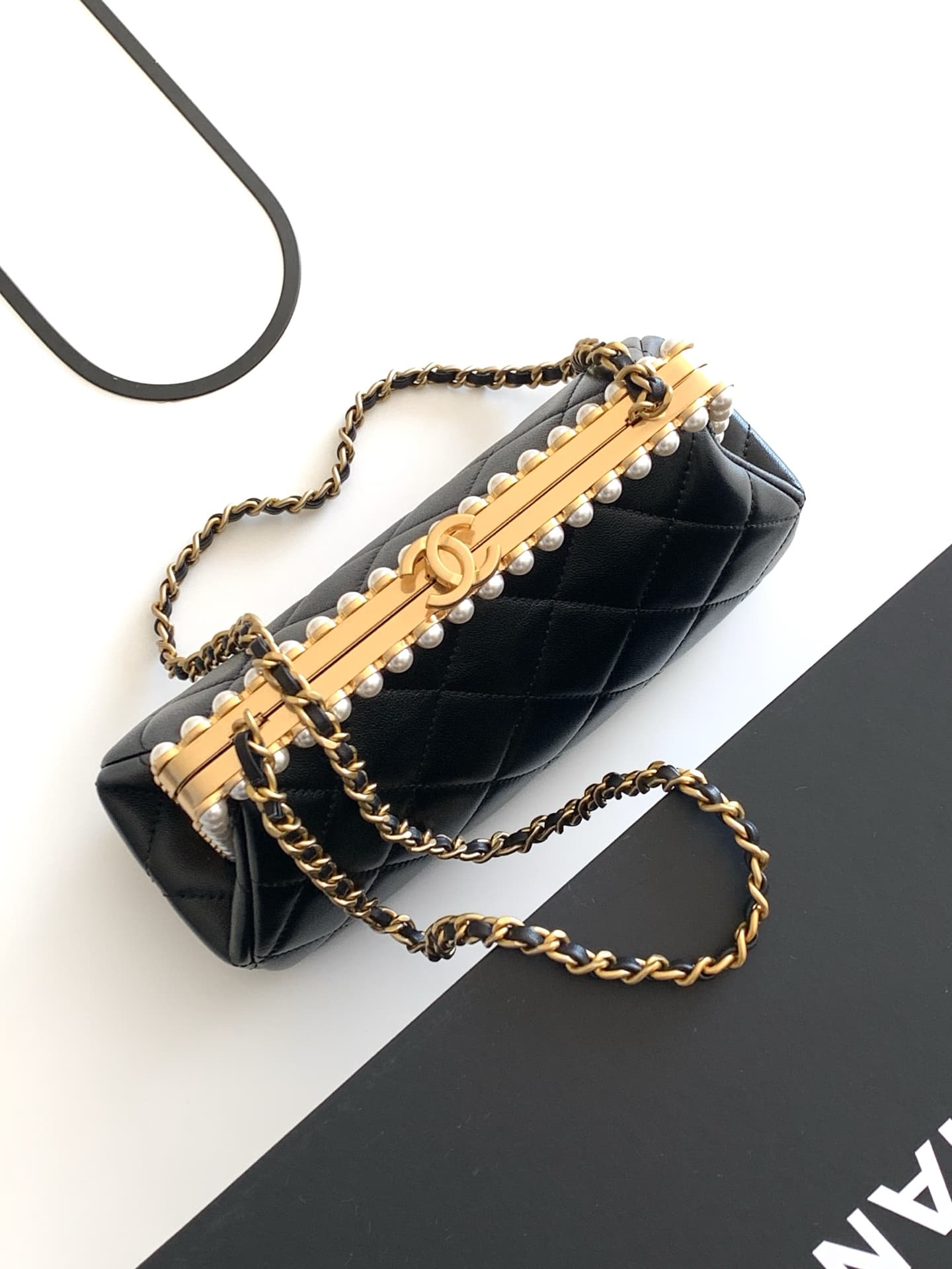 Chanel Pearly Lambskin Imitation Pearls & Gold-Tone Metal Black AS5912 A