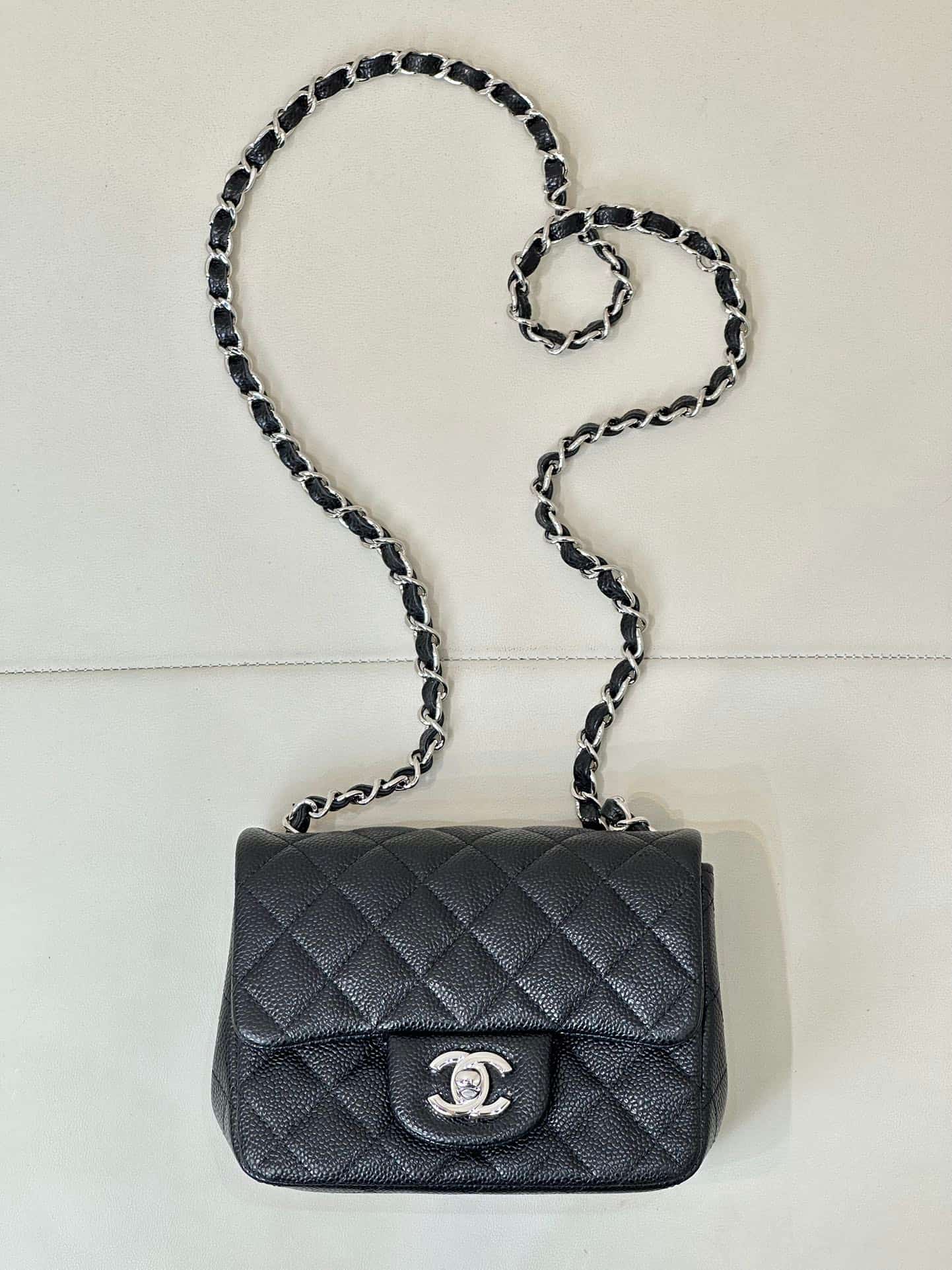 CHANEL Super Mini Classic Handbag Grained Calfskin & Silver-tone Metal A35200 Black TOP