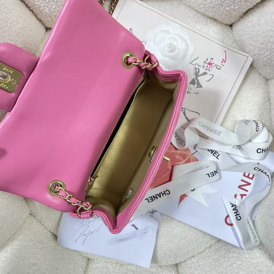 Mini FLAP BAG Lambskin Gold-Metal AS1787 Rose Red A