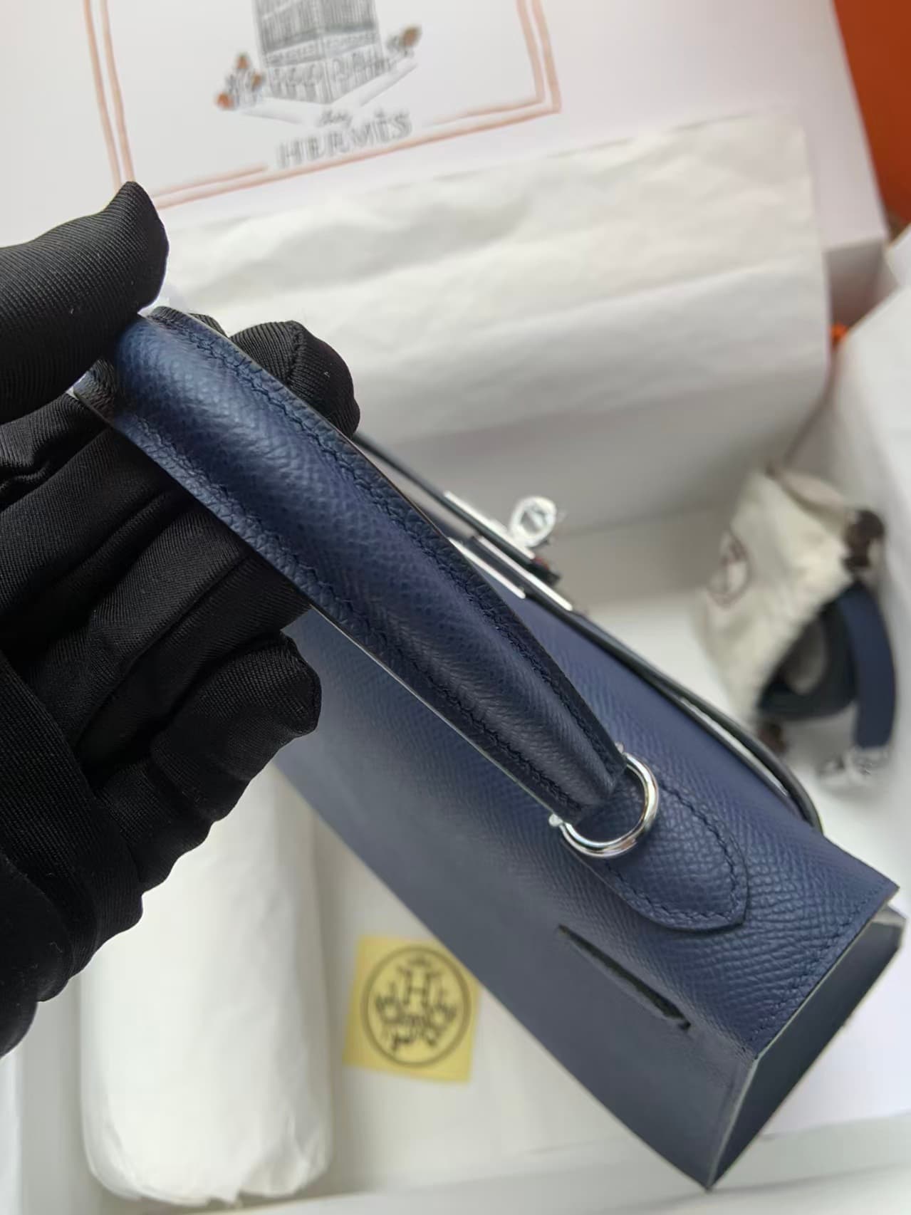 Hermes Kelly 25/28cm Sellier Bag Epsom Leather Silver/Gold Metal In Navy WAX High