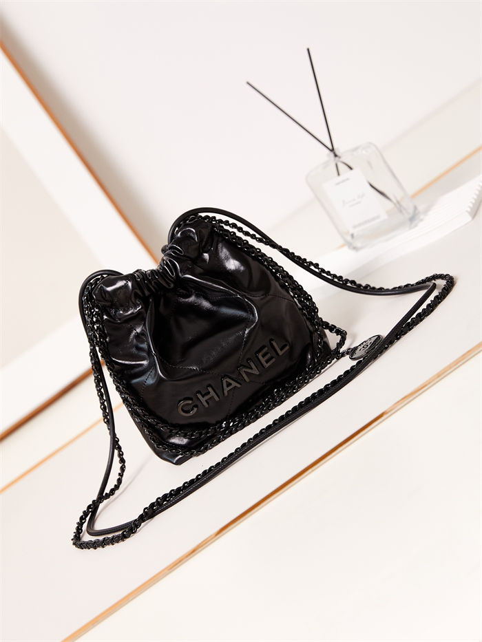Chanel 22 MINI HANDBAG Shiny Calfskin Black & Black-Tone Metal AS3980 A