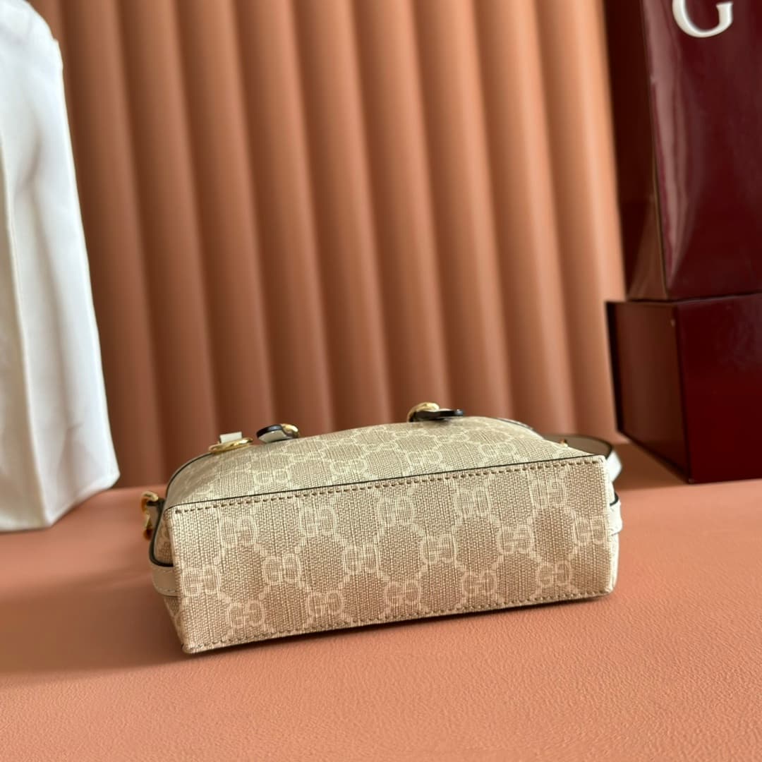 Gucci GG Emblem mini bag beige and white GG fabric 855491 High