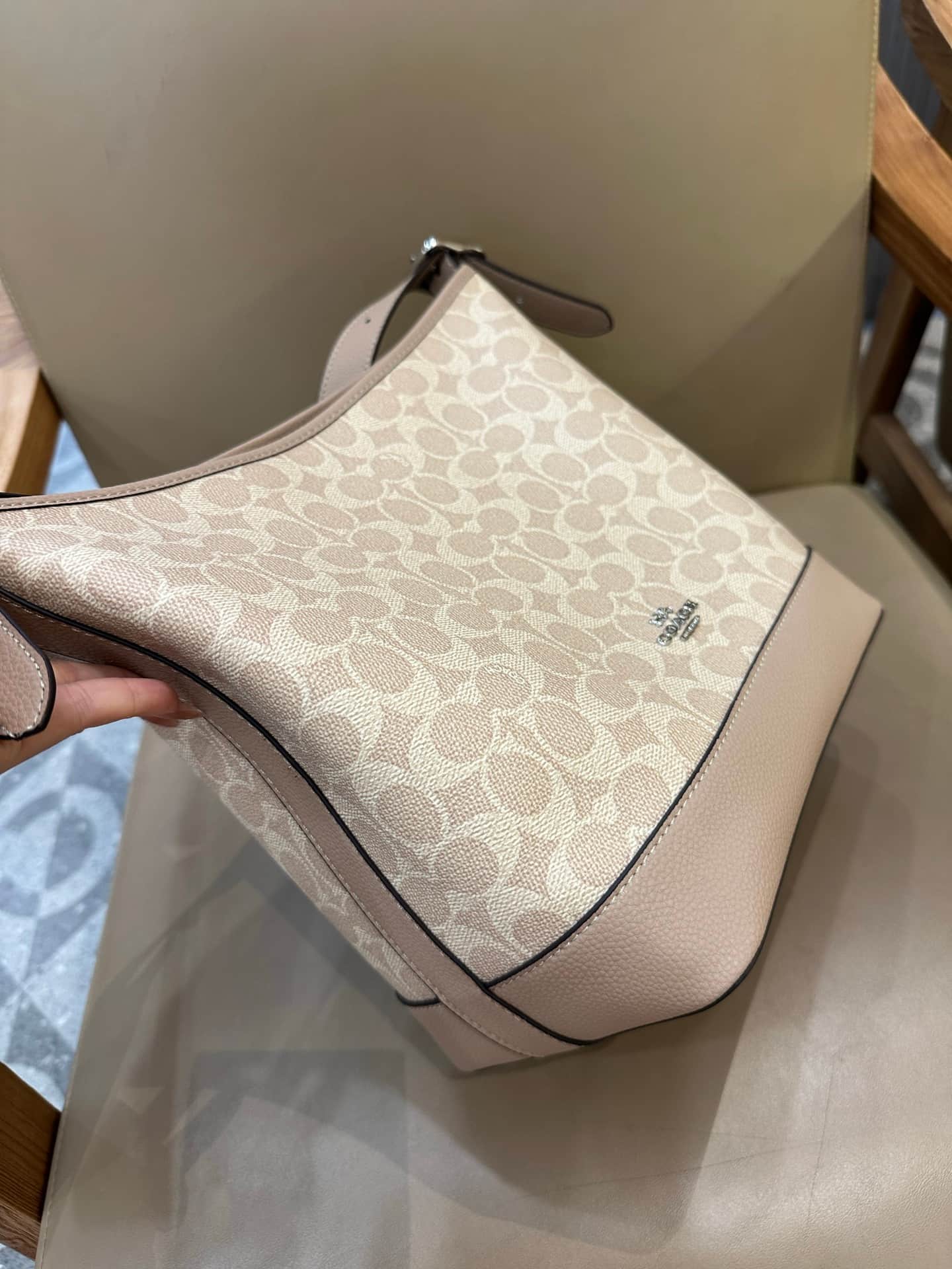 Coach Jude Duffle Bag in Signature Canvas with Sand Taupe Leather High