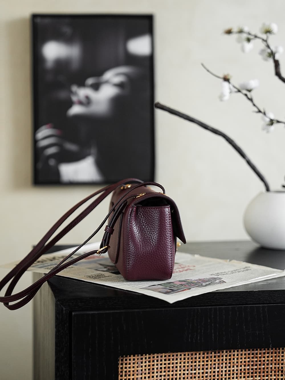 CHANEL Mini flap bag Grained Calfskin&Gold-tone metal Claret AS6573 A