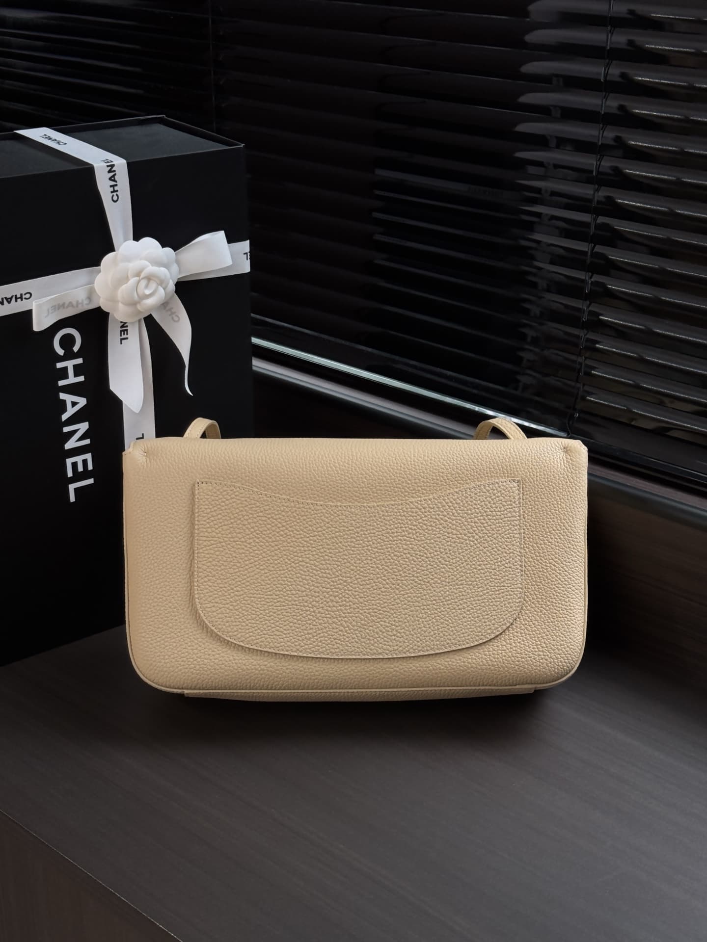 Chanel Maxi Flapbag Grained Calfskin & Gold-Tone Metal Beige AS6231 A